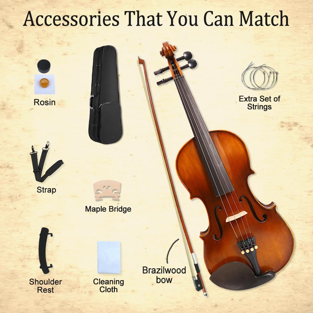 Best 1/8 Violins for Kids Ages 3-5 - Premium Maple & Spruce Wood with Ebony Fittings - Perfect Beginner Violin Gift for Young Musicians - Ideal for Music Lessons, Practice & Early Childhood Education