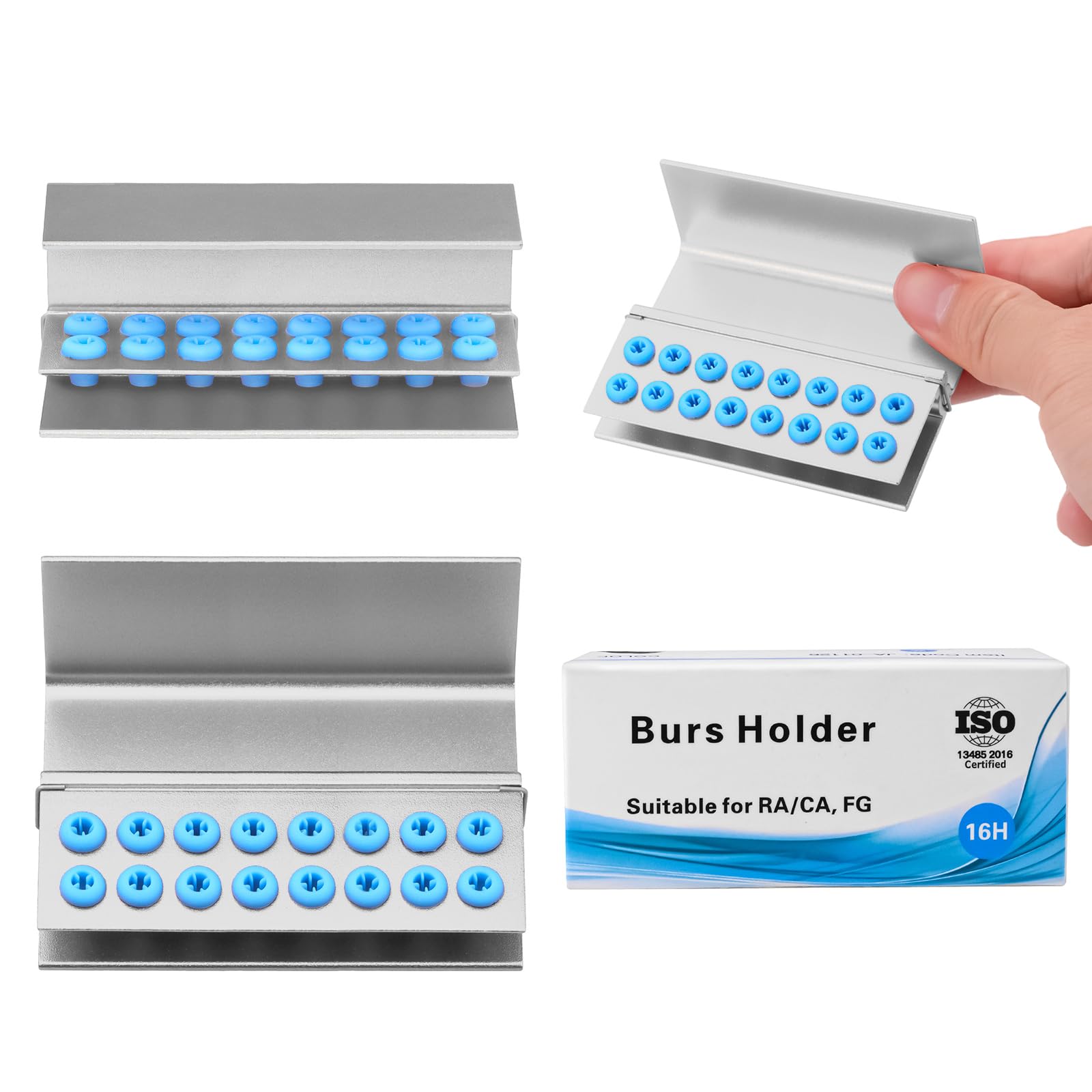 3PCS Aluminum Alloy Endo Box with Cover - 16 Hole Bur Holder & Organizer for Dental Tools | Sterilizable Case for Dentists & Clinics (Silver) | Perfect for Dental Office Organization & Instrument Sterilization