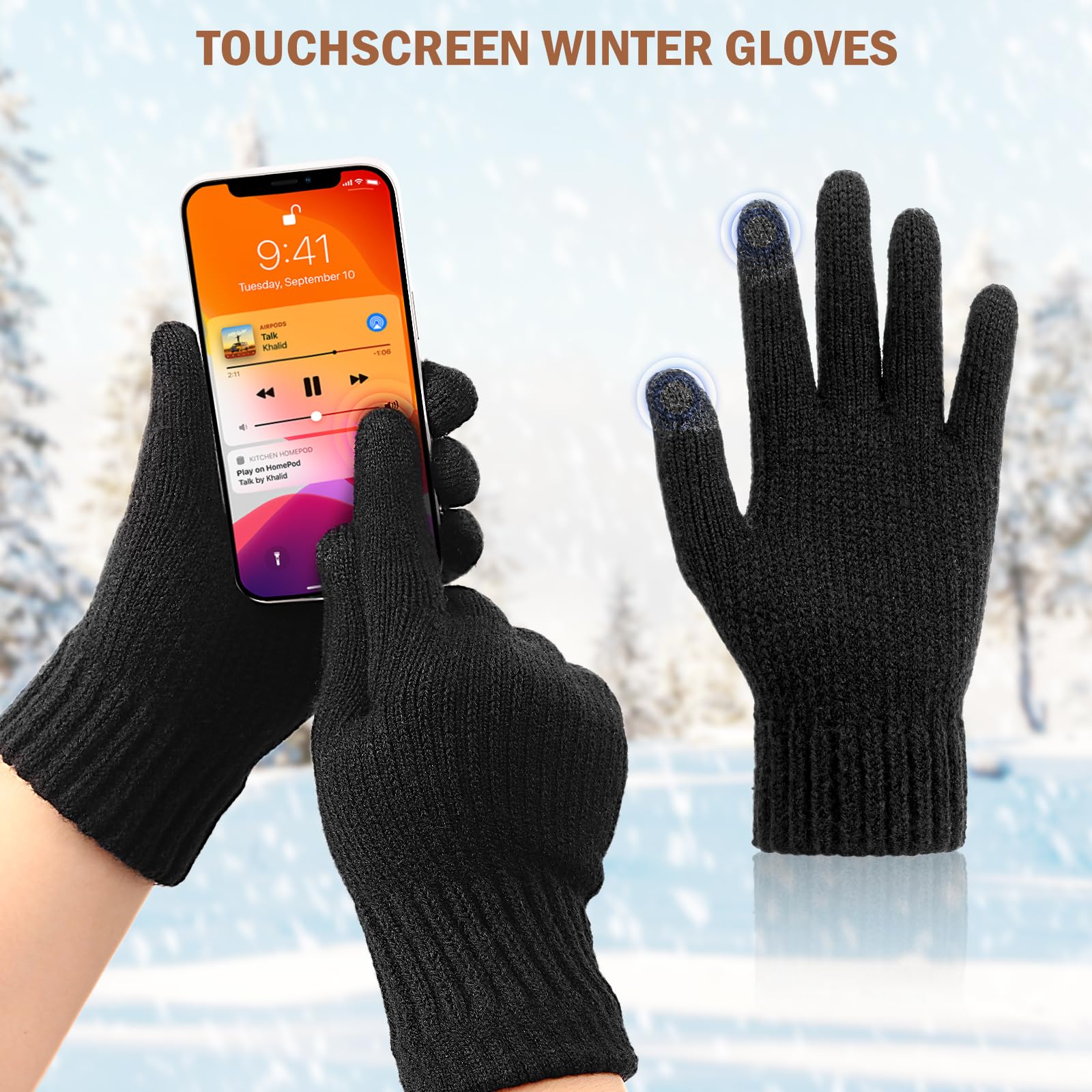 Winter Beanie Hat & Touchscreen Gloves Set - Warm Fleece Lined Skull Cap, Circle Scarf & Neck Warmer for Women & Men - Perfect for Skiing, Snowboarding & Cold Weather Activities