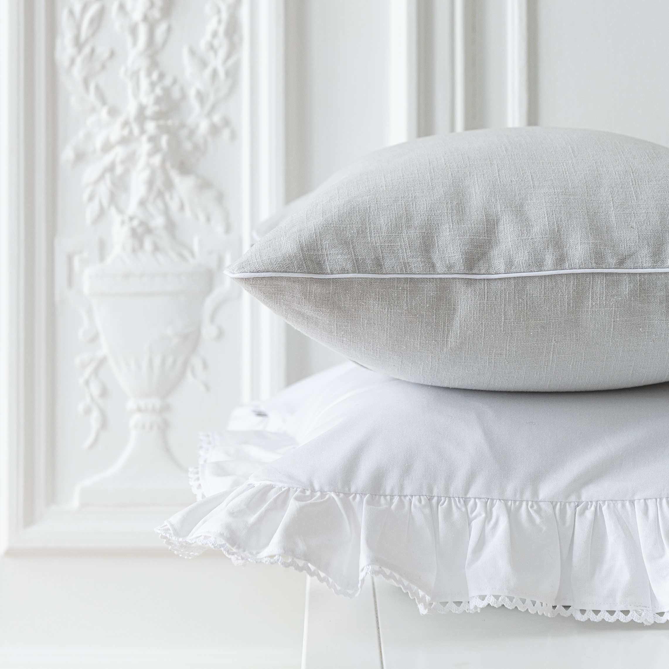 Elegant White Froufrou Cushion Cover - Soft Decorative Pillow Case for Sofa, Bed & Home Decor