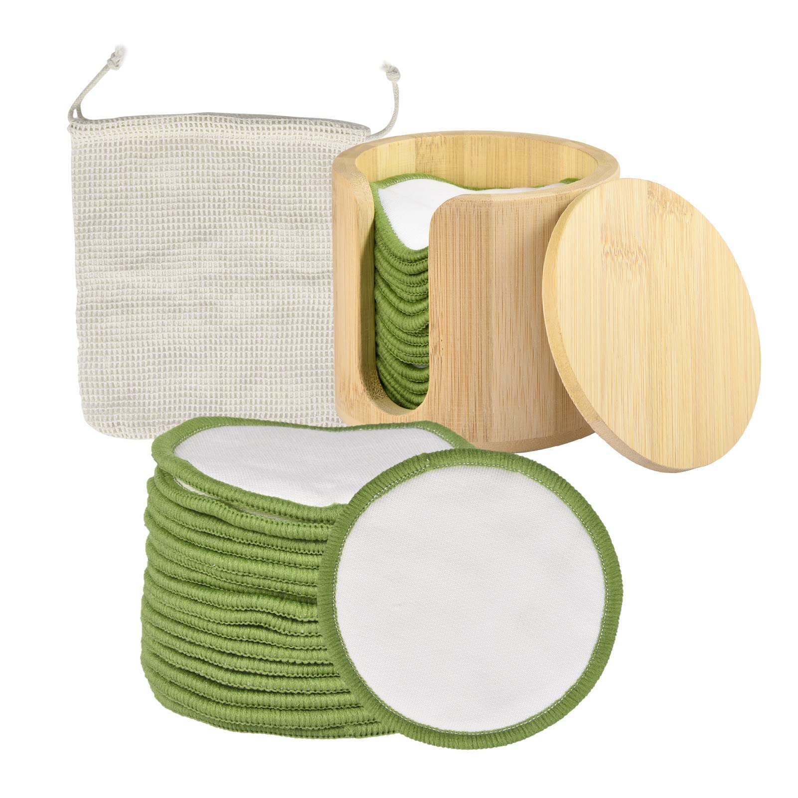 16-Piece Reusable Bamboo Makeup Remover Pads Set - Eco-Friendly Washable Cotton Rounds with Storage Bag for Gentle Face Cleansing | Perfect for Daily Skincare, Travel & Sustainable Beauty Routine