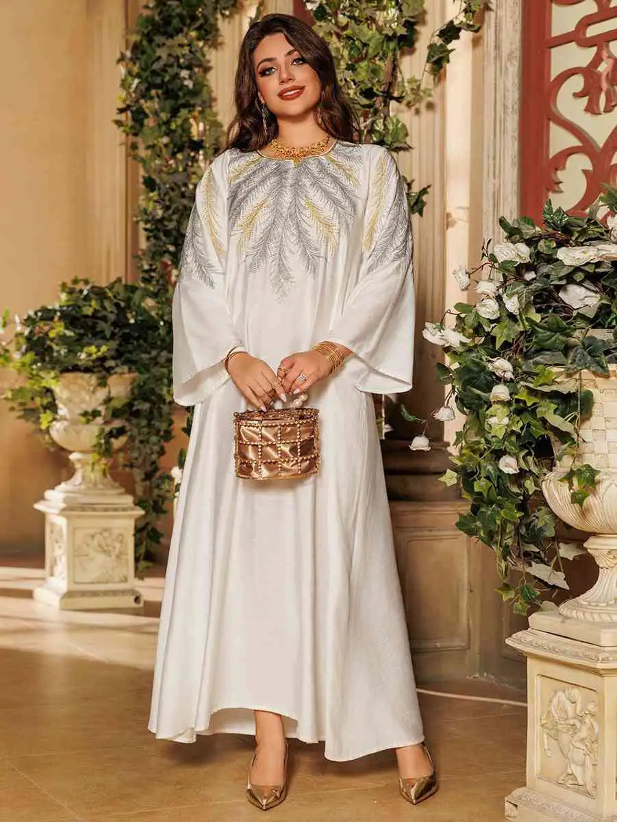 Elegant Eid Embroidered Hotfix Rhinestone Caftan Kaftan Dress for Women - Perfect for Holiday Parties, Weddings & Special Occasions