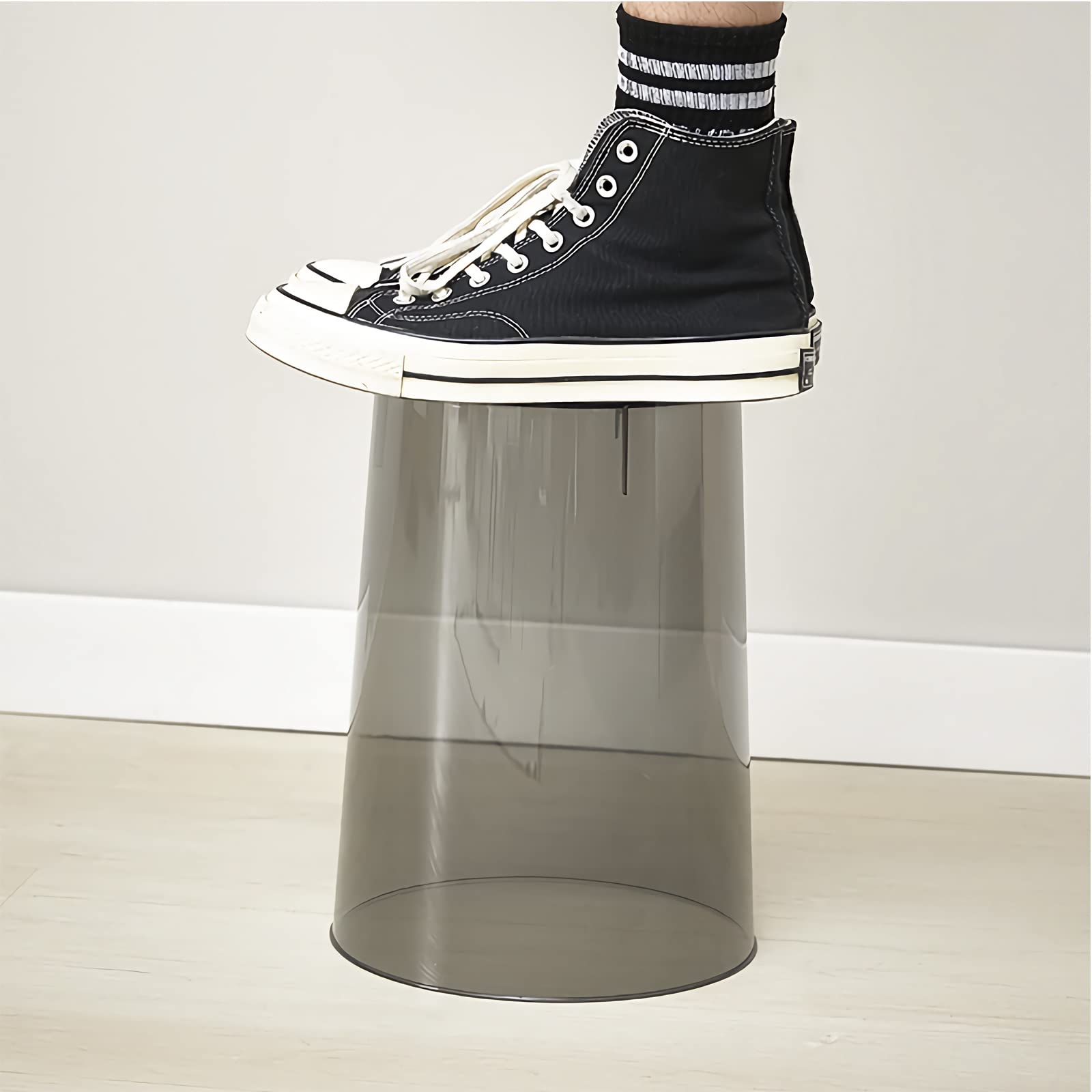 2 Pack Small Clear Trash Can - 1.5 Gallon Plastic Waste Basket for Bathroom, Office, Bedroom, Dorm | Space-Saving Under Desk Garbage Bin in Amber & Grey | Perfect for Home, Kitchen & Workspaces