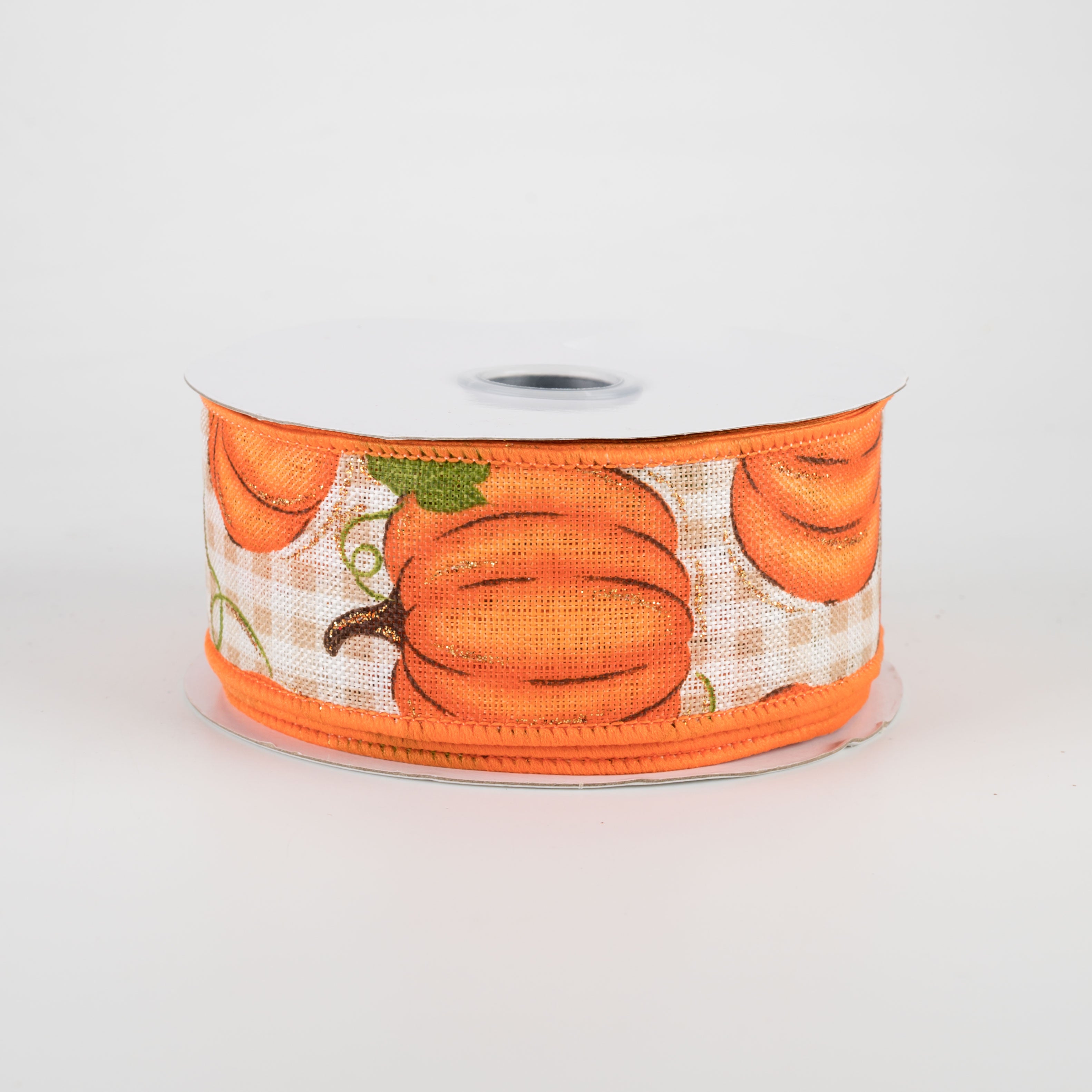 1.5 Inch Pumpkin Patch Check Ribbon - Orange, Moss, Beige, Ivory (10 Yards) - Perfect for Fall Crafts, Gift Wrapping, and Seasonal Decorations