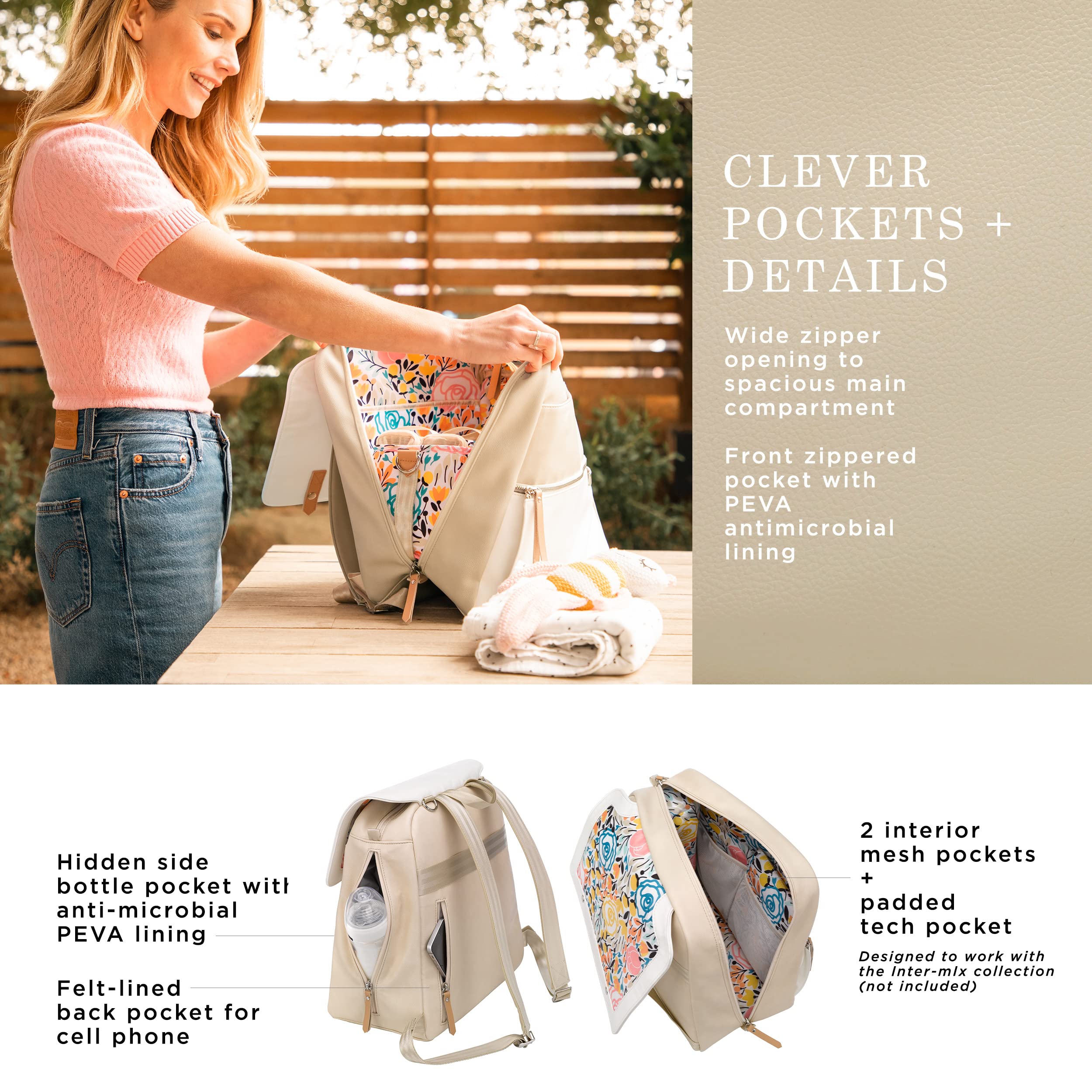 Petunia Pickle Bottom Meta Backpack in Toasted Marshmallow - Stylish Diaper Bag & Travel Backpack for Moms, Perfect for Daycare, Work Commute & Weekend Getaways