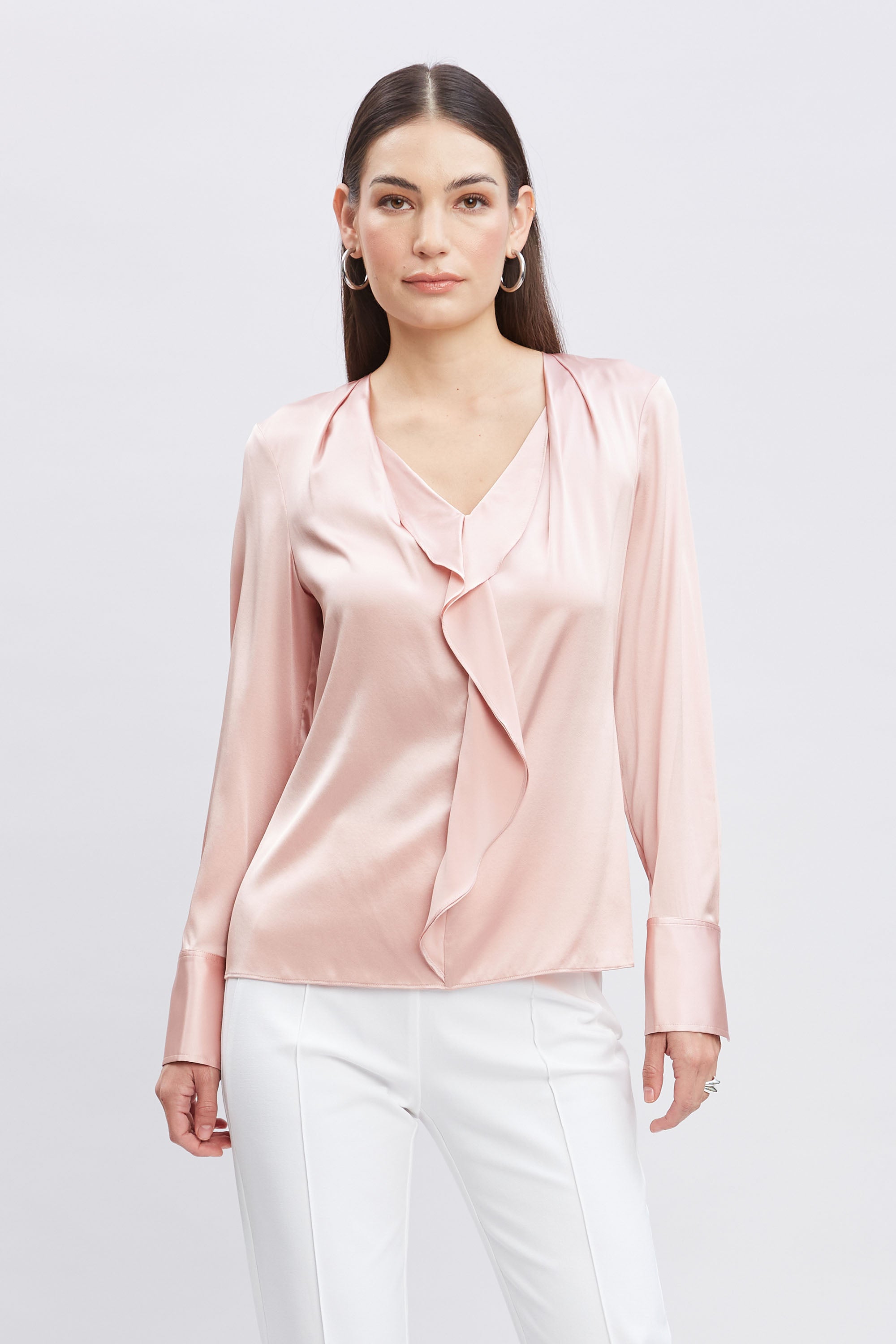 Silk Satin Ruffle Contour Shirt for Women - Elegant Blouse with Ruffled Neckline & Flowy Sleeves - Perfect for Office Wear, Date Nights & Special Occasions