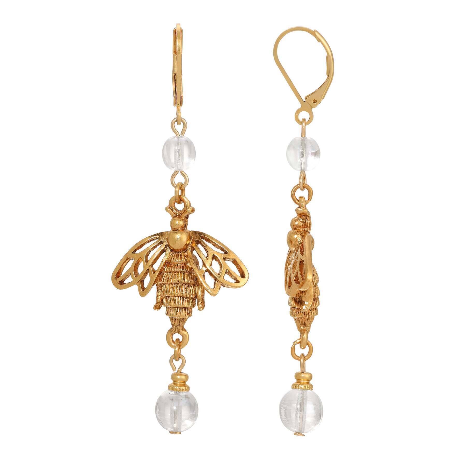 1928 Jewelry Bee Euro Crystal Dangle Earrings - Vintage Style Gold Plated Drop Earrings for Women - Perfect for Weddings, Parties & Special Occasions
