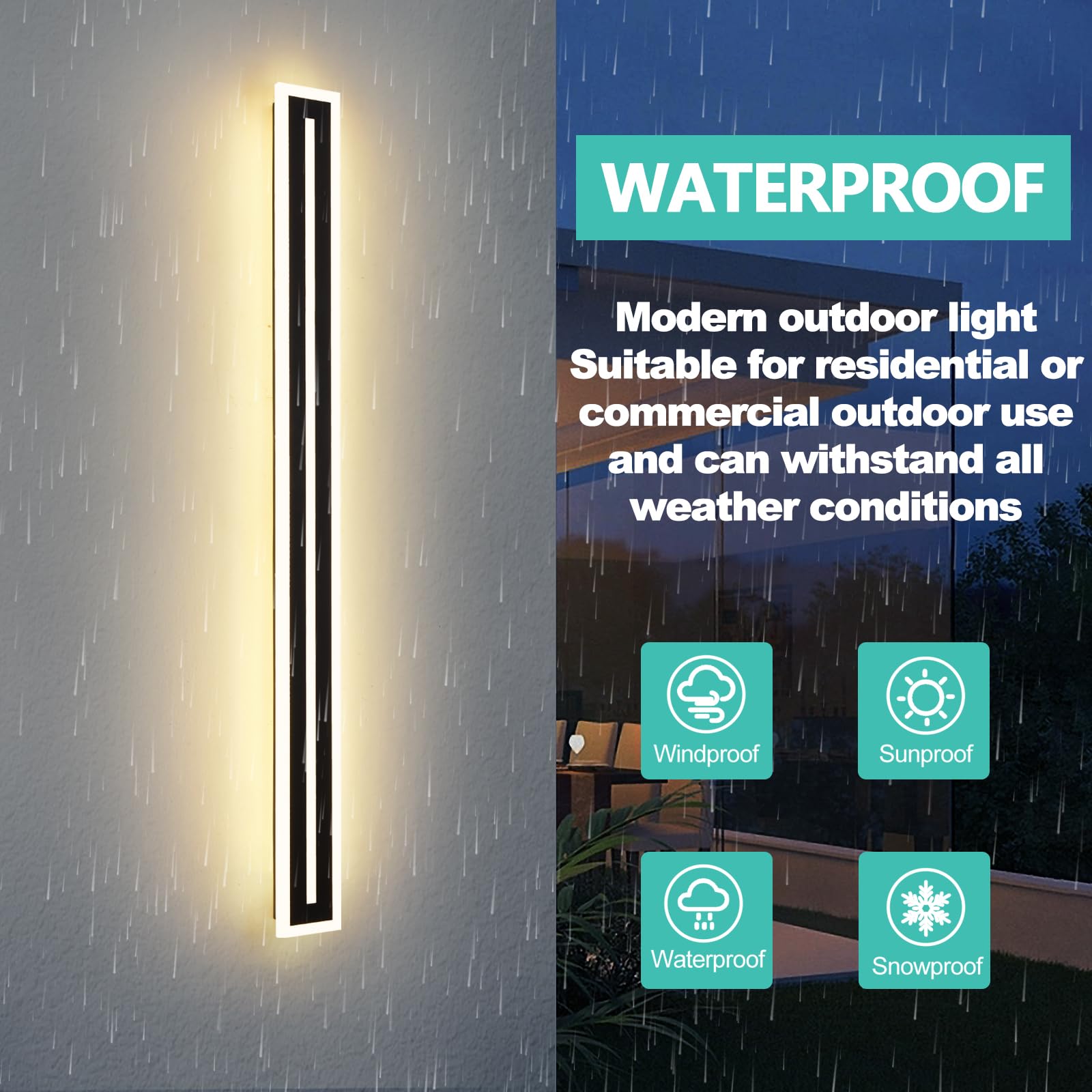 36W Modern Outdoor Wall Sconce - 47.2 Inch LED Exterior Light Fixture with IP65 Waterproof Rating - Energy Efficient Wall Lighting for Porch, Patio, Garage & Backyard (Perfect for Outdoor Entertaining & Home Security)