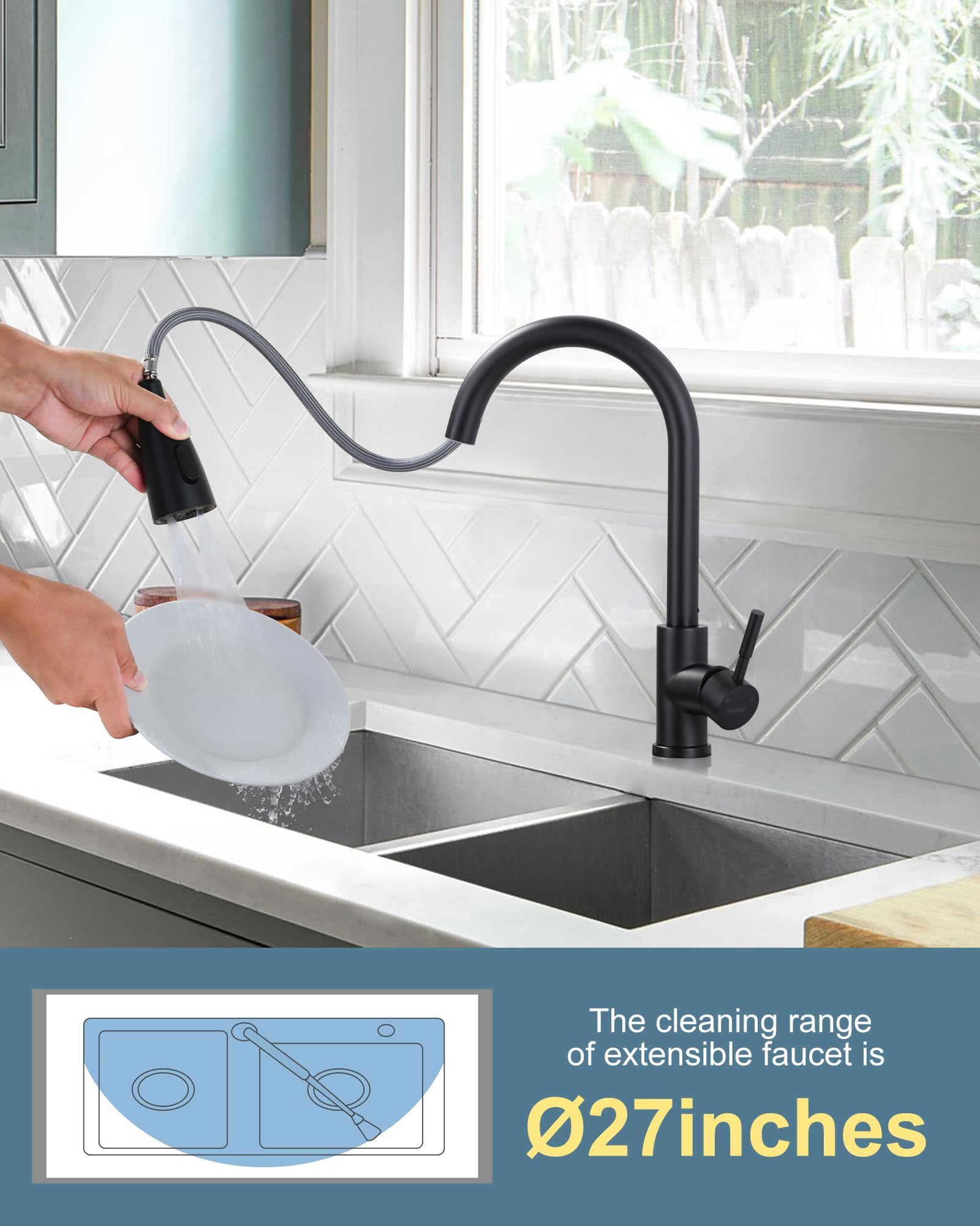 Stainless Steel Pull Down Kitchen Faucet with Sprayer - High Arc for RV & Home Use