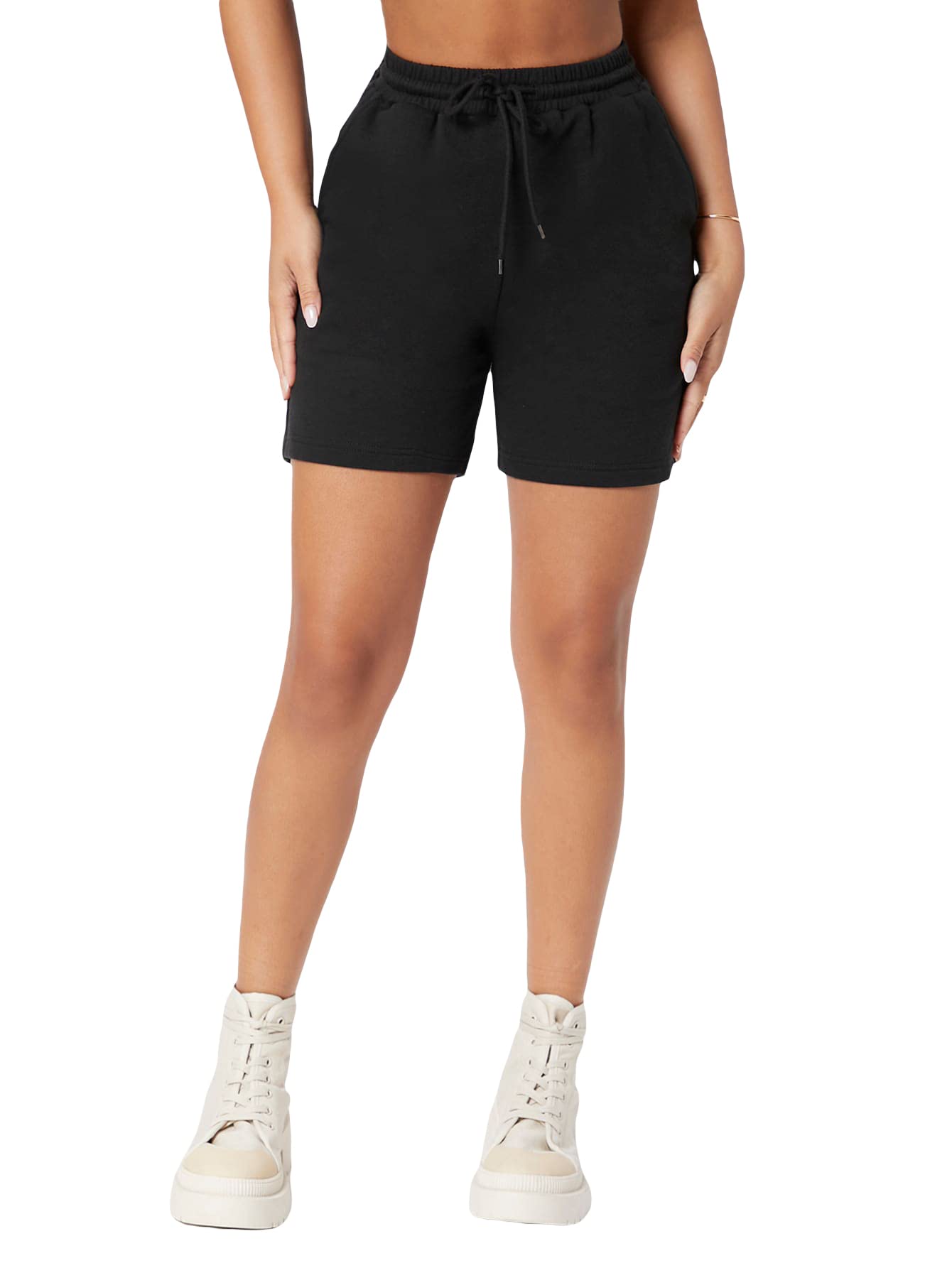 MakeMeChic Women's High Waisted Workout Running Shorts with Pockets - Breathable Athletic Gym Yoga Shorts for Women - Perfect for Running, Training & Lounge Wear