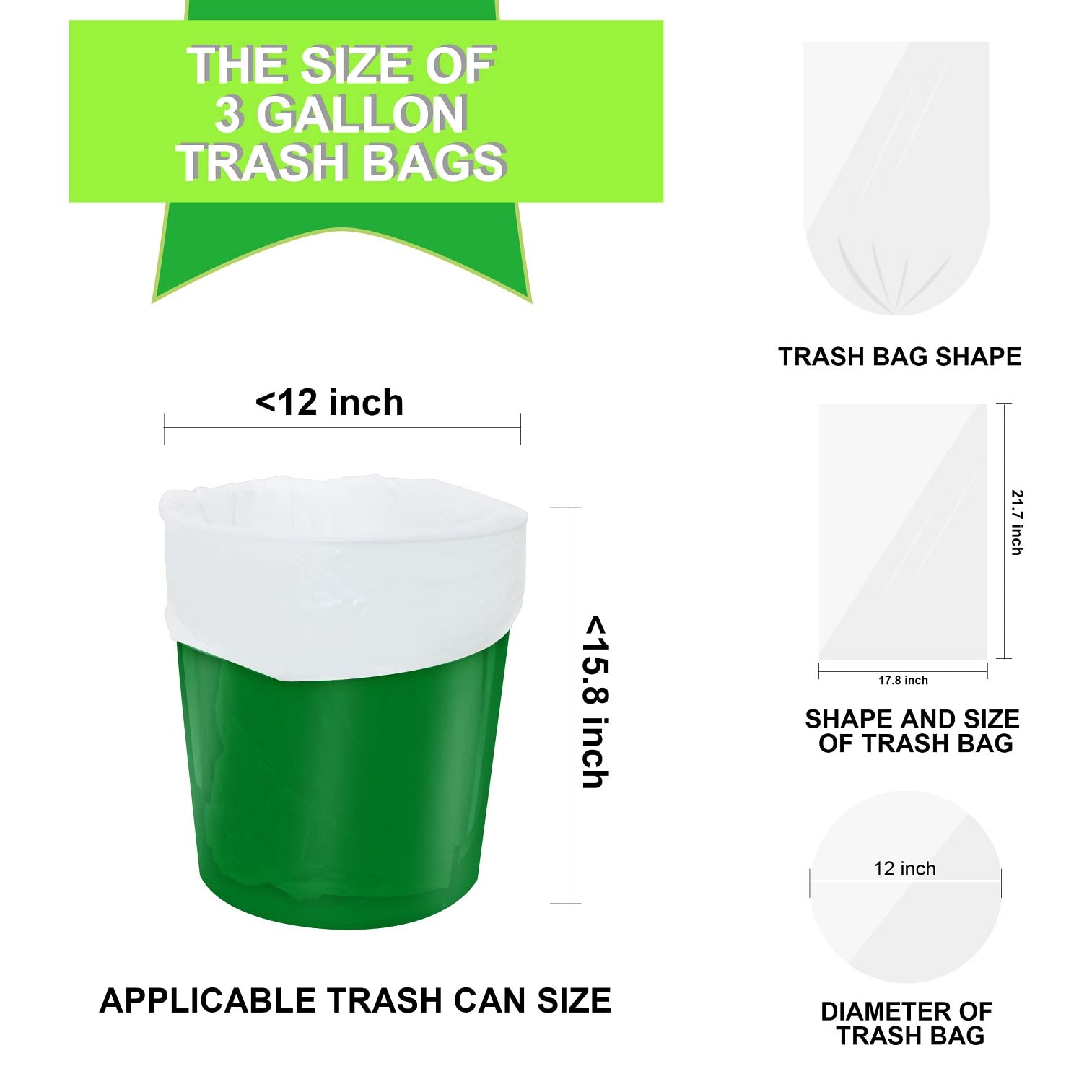 4 Gallon Trash Bags 150 Count - Small Kitchen Garbage Bags, Bathroom & Bedroom Waste Can Liners, Office & Pet Dog Cat Litter Disposal Bags (White) - Perfect for Home, Office & Travel Use