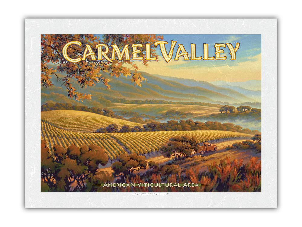 Joullian Vineyards Carmel Valley Wine Art Print - Premium 24x32 Inch Unryu Rice Paper Wall Decor - California Central Coast AVA Wine Country Landscape by Kerne Erickson - Perfect for Home, Office or Wine Cellar Decor