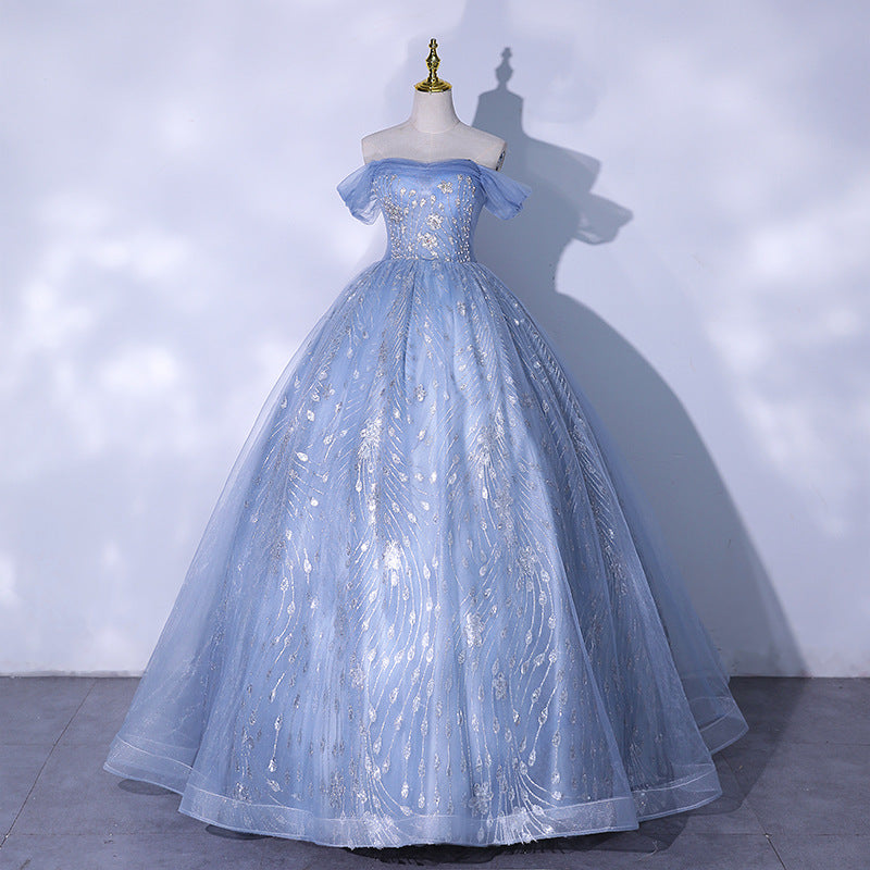 Sparkling Off Shoulder Blue Prom Dress for Sweet 16 Party - Elegant Cute Formal Gown 682 | Perfect for Quinceañera, Homecoming Dance & Evening Events