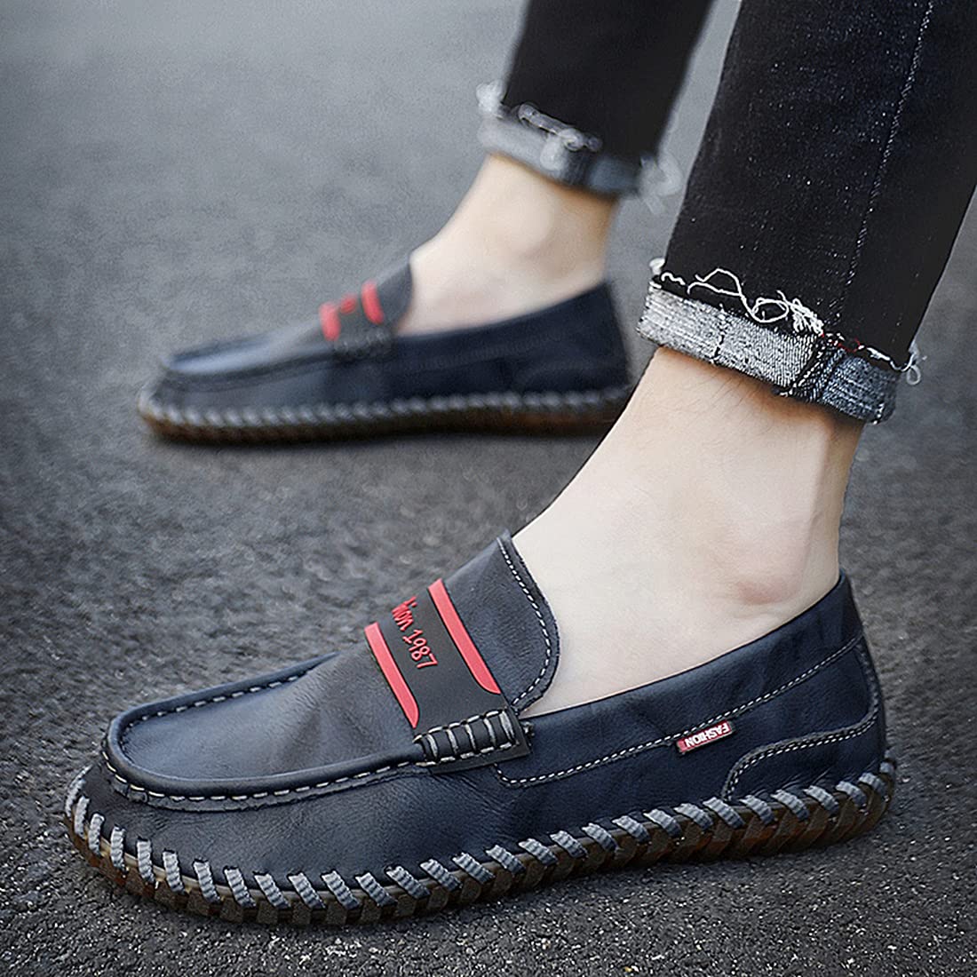 Minishion Men's Penny Loafers Slip-Ons - Comfortable Casual Driving Shoes with Stitched Detail | Perfect for Work, Travel & Everyday Wear