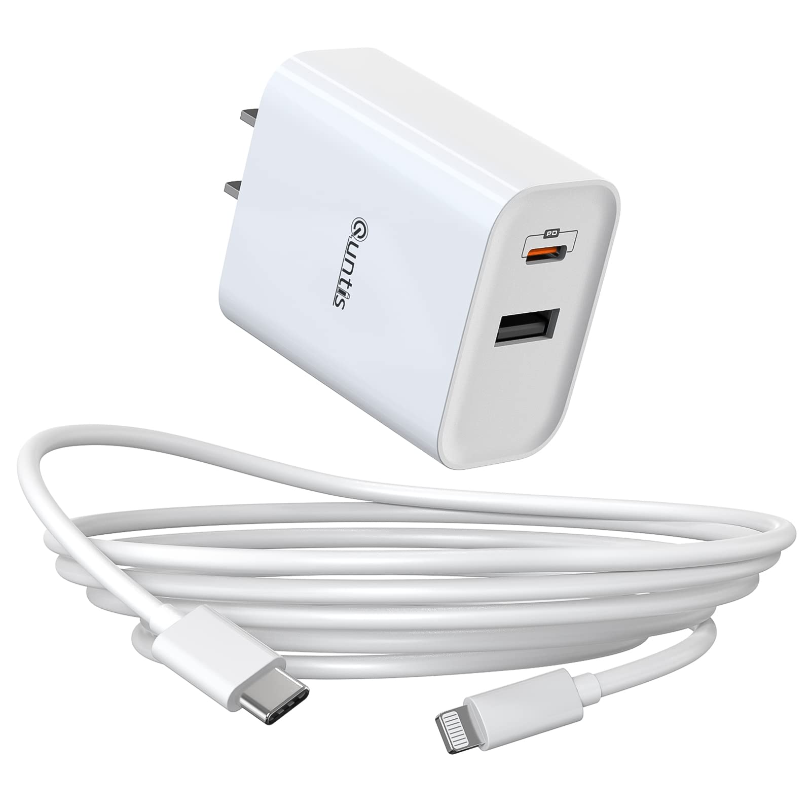 32W MFi Certified Fast Charger for iPhone & iPad - Dual Port USB C Wall Charger with Lightning Cable - Compatible with iPhone 14/13/12/11/XS/XR/X/8/7/Plus/Pro/Max, iPad & AirPods - Perfect for Home, Office & Travel Charging