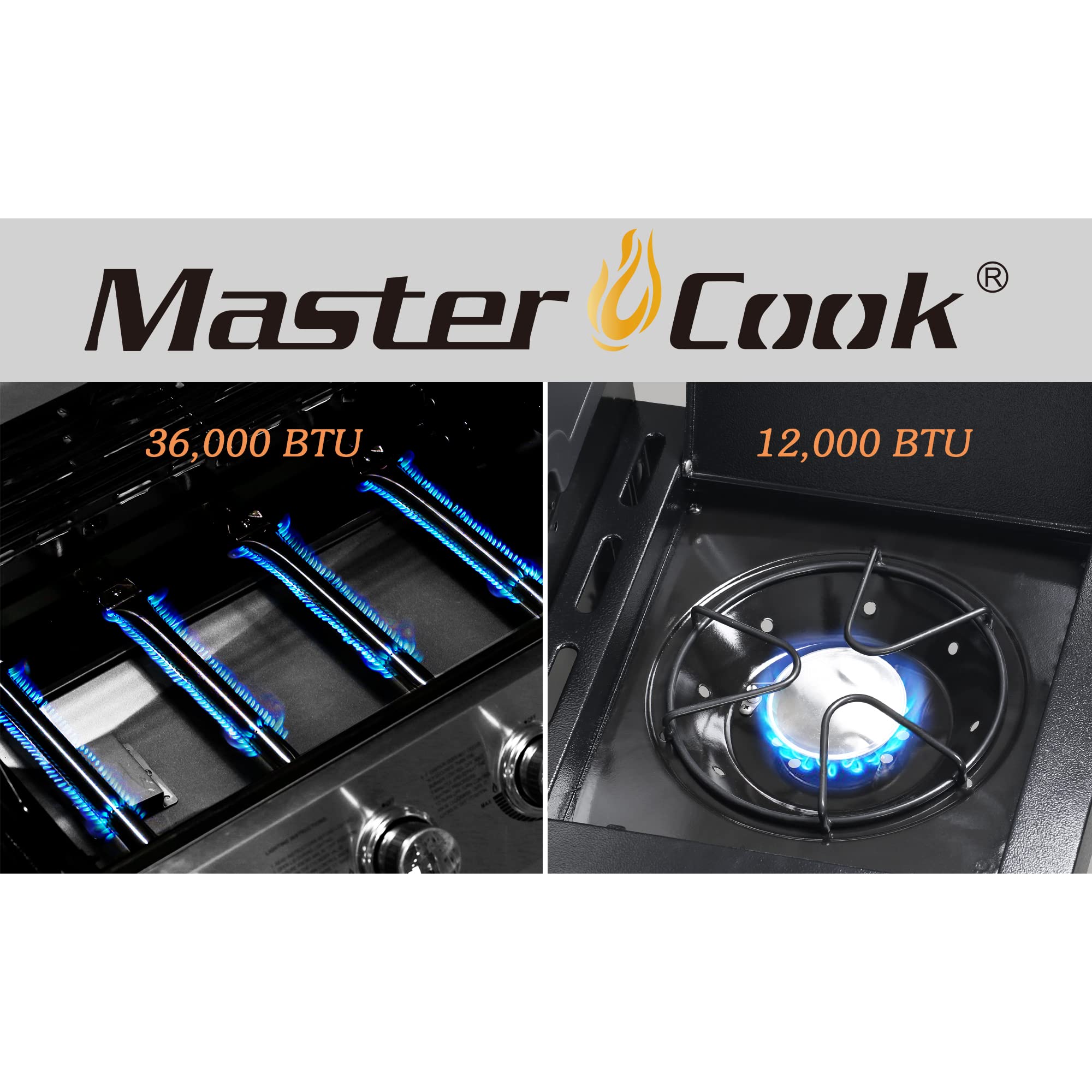 MASTER COOK 4-Burner Outdoor Propane Gas Grill with Side Burner - Stainless Steel BBQ Grill for Backyard, Patio & Camping - Silver Black (Liquid Propane)