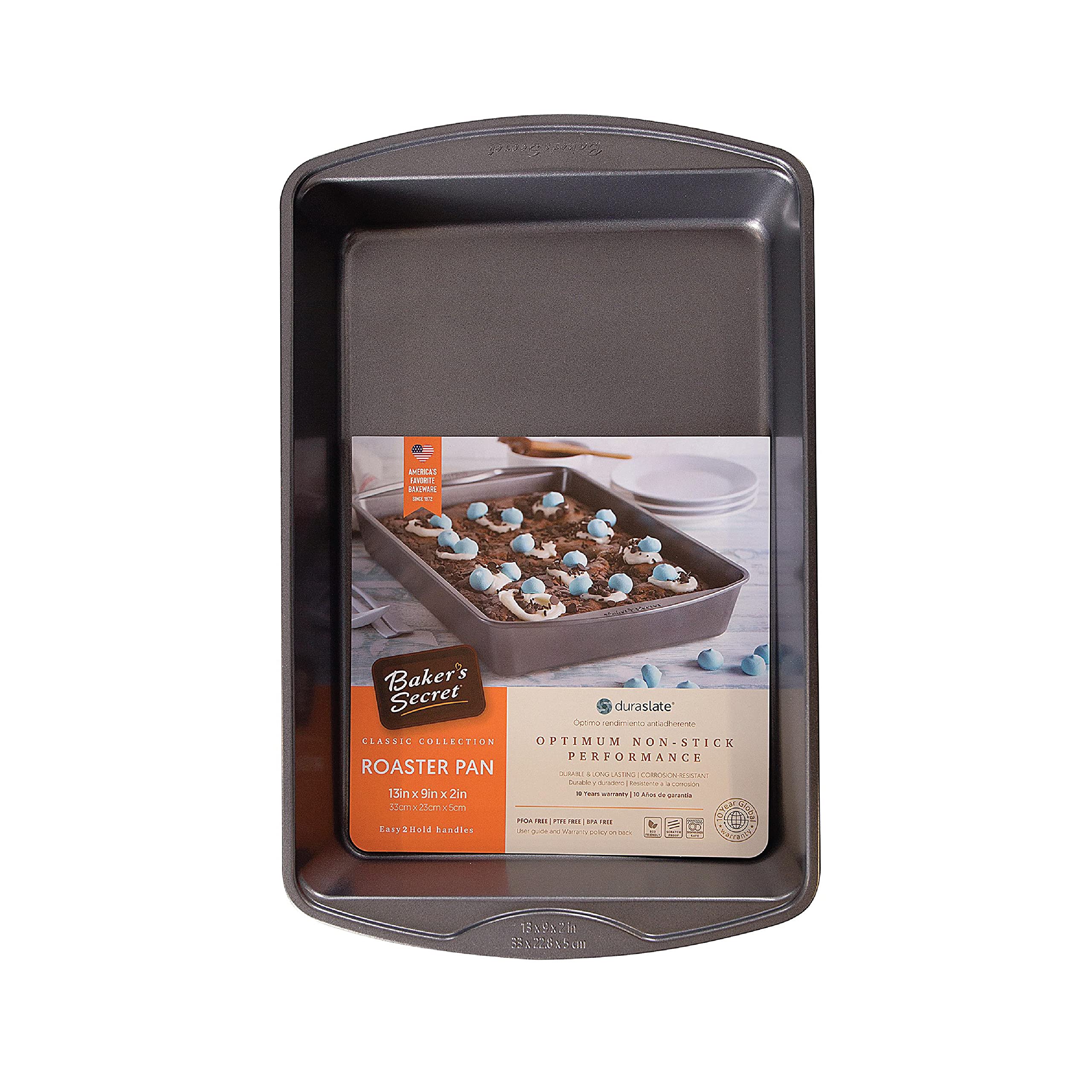 Baker's Secret 13x9 Inch Nonstick Roaster Pan - Carbon Steel Oven Roasting Pan with Premium Food-Grade Coating, Grill Pan for Turkey, Chicken, Vegetables - Perfect for Holiday Cooking & Family Dinners