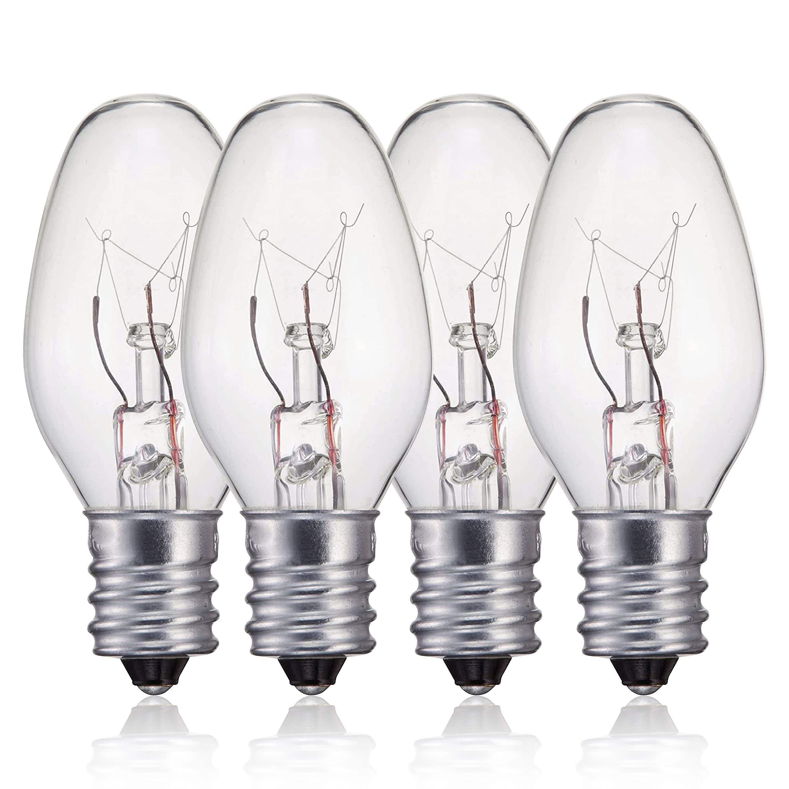 OHLECTRIC C7 Clear White Incandescent Glass Bulbs - 4W Dimmable E12 Base Light Bulbs (Pack of 4) | 3000 Hours Lifespan | Perfect for Outdoor Lighting, Christmas Decorations & Vintage Lamps