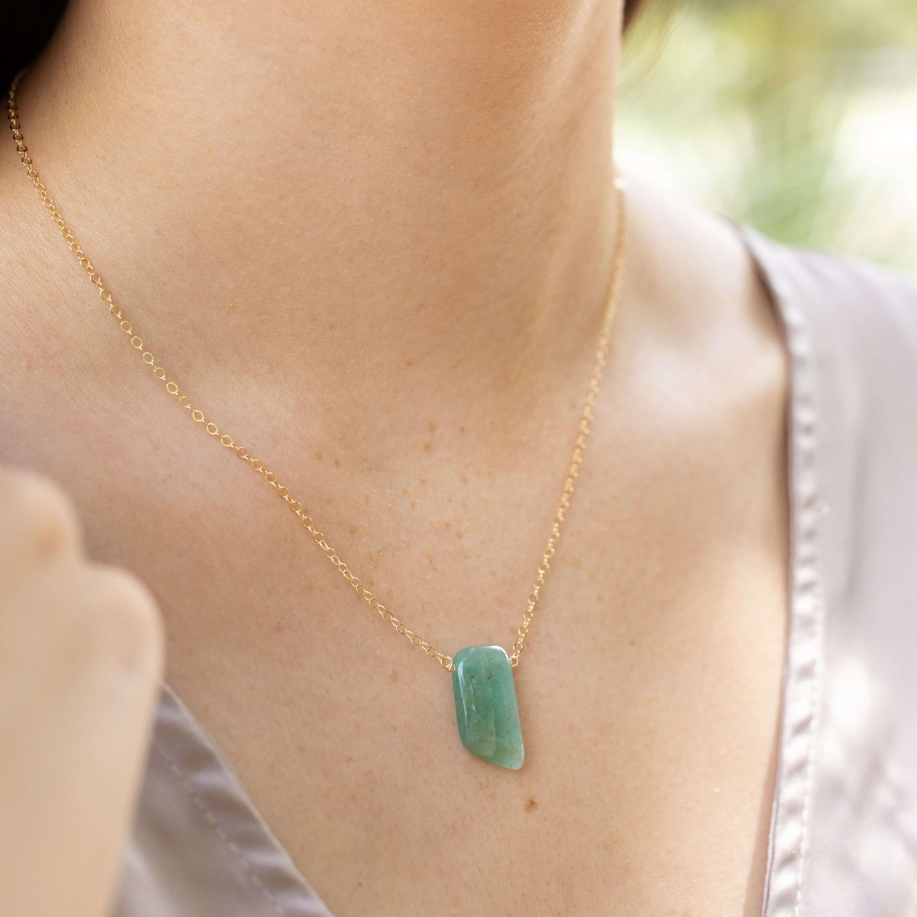 Natural Amazonite Crystal Slab Necklace - Smooth Green Gemstone Jewelry for Women | Healing Stone Pendant for Meditation, Energy Balance & Spiritual Gifts