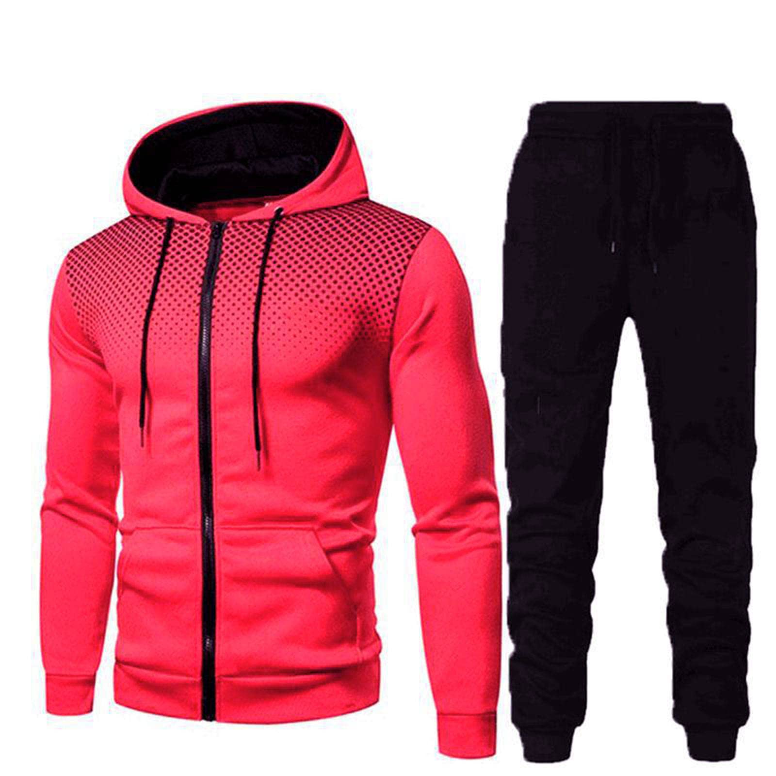 Fossean Men's Army Fit Tracksuit Set - Black Hoodie & Joggers, Loose Athletic Sports Suit for Gym, Running, and Casual Wear