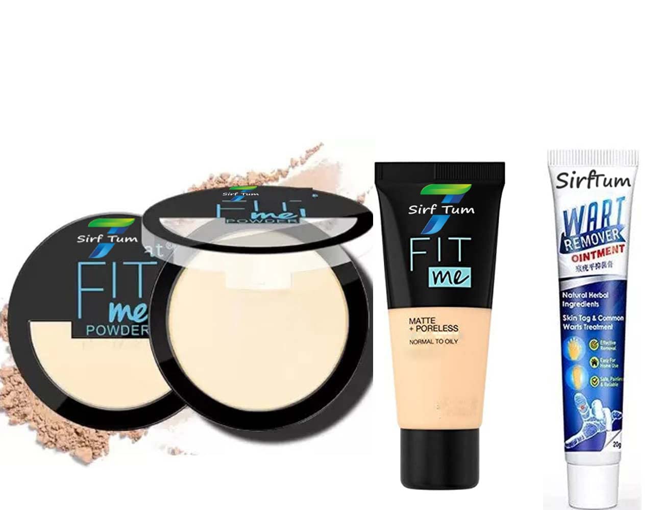 SIRF TUM 7 FIT ME Matte+Poreless Powder Compact Foundation - Natural Finish Liquid Makeup with Wart Remover Cream - Perfect for Daily Wear & Acne Treatment