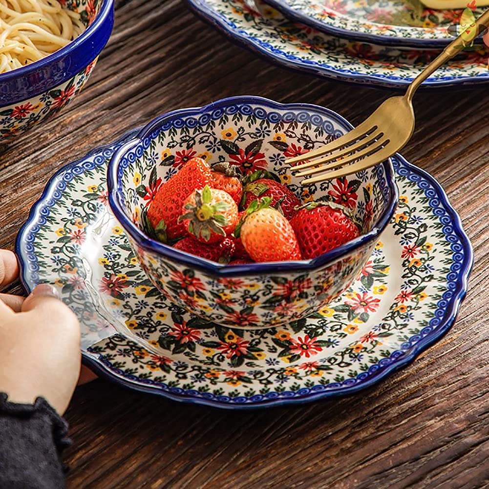 Exotic Red Daisy Ceramic Dinnerware Set - 6 Piece Floral Edge Plates, Bowls & Pot for Family Dining | Elegant Tableware for Parties, Holidays & Everyday Use
