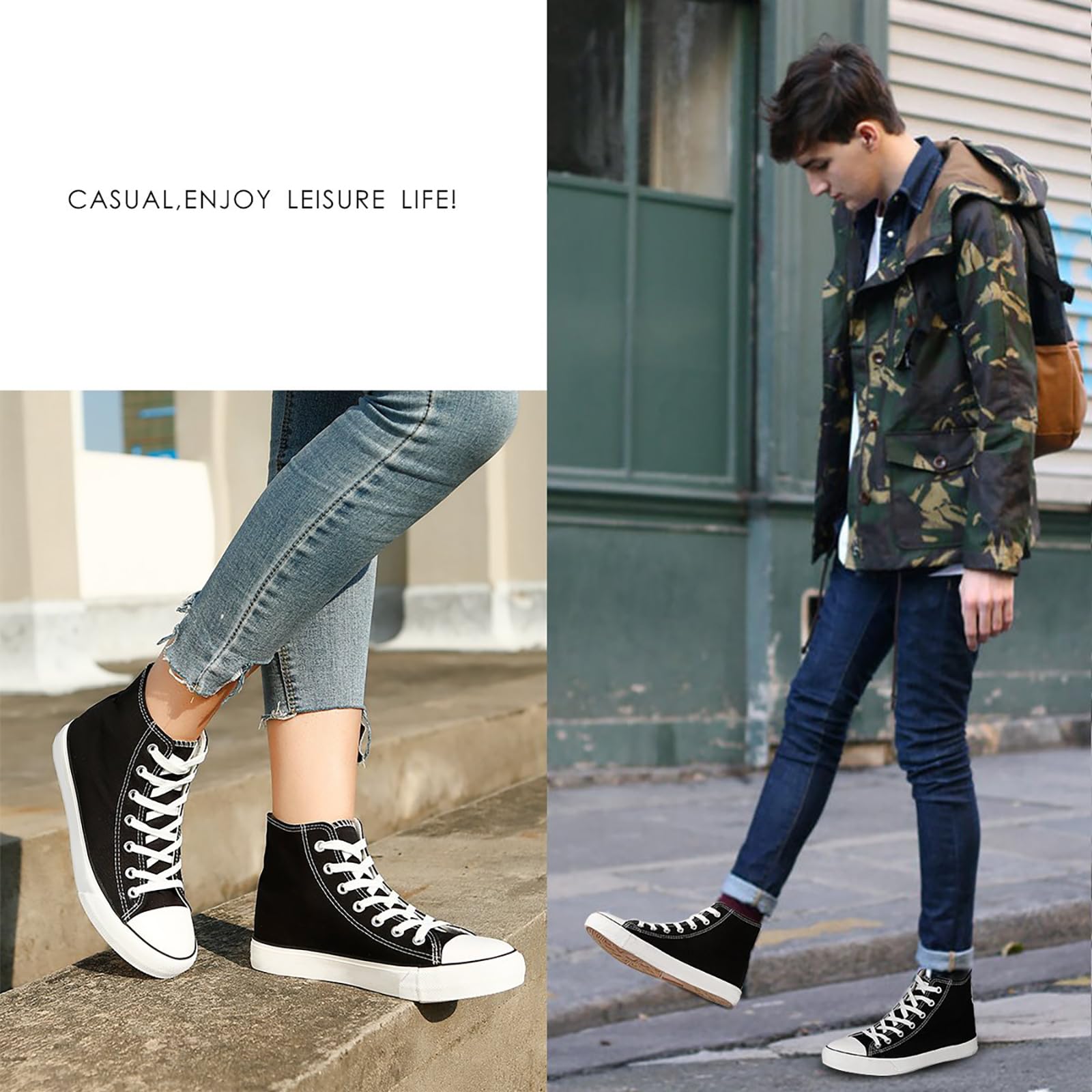 Women's High Top Canvas Sneakers - Comfortable Lace Up Casual Walking Shoes for Women - Perfect for Everyday Wear, Gym, and Outdoor Activities