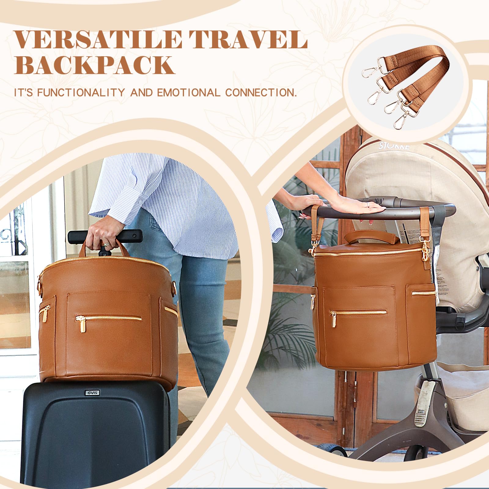 Premium Leather Diaper Backpack for Moms & Dads - Large Baby Bag with 13 Pockets, Changing Pad & Stroller Straps - 2 Insulated Bottle Pockets - Perfect for Travel, Daycare & Family Outings