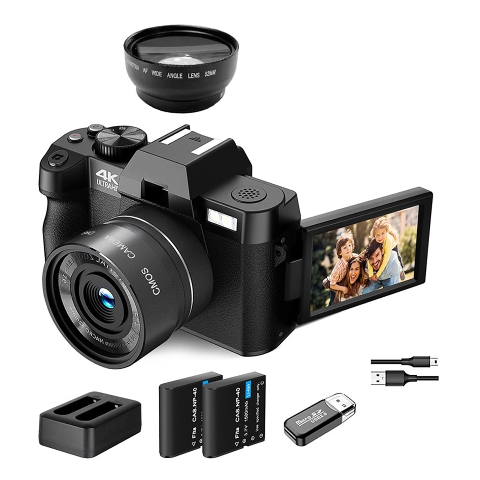4K WiFi Video Camera - 48MP Digital Camcorder with Flip Screen for Vlogging & Photography (32GB SD Card Included)