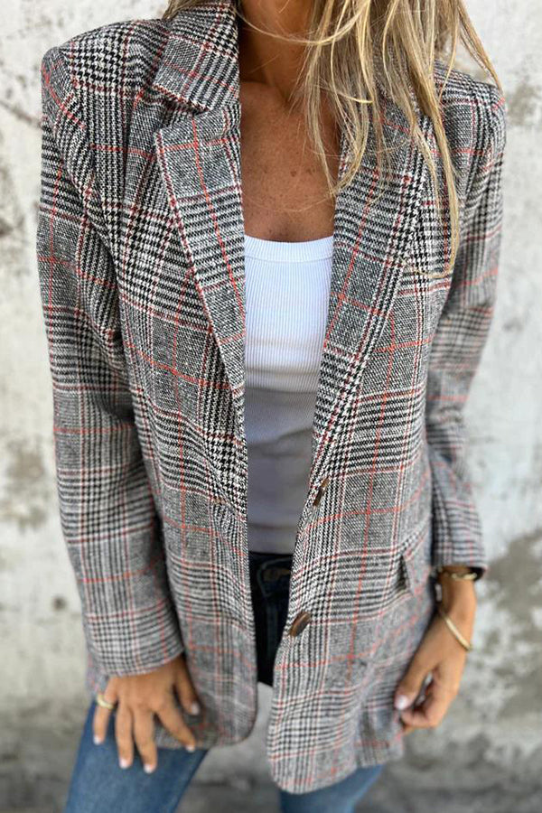 Stylish Retro Houndstooth Lapel Casual Blazer for Men - Vintage Checkered Pattern Jacket for Office, Party & Date Night Outfits