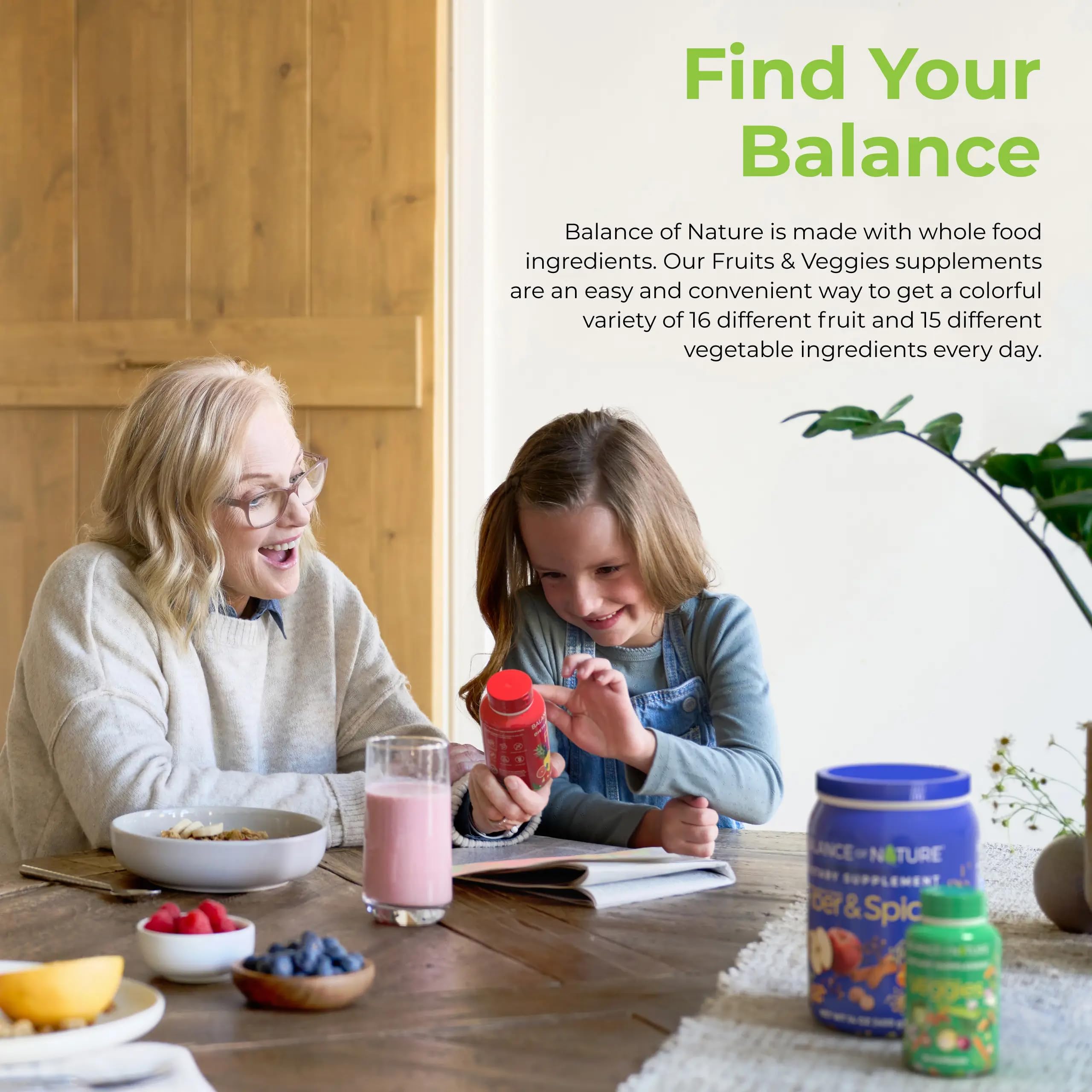 Balance of Nature Whole Food Supplements - 90 Fruit & 90 Veggie Capsules with Natural Ingredients for Women, Men & Kids - Daily Nutrition Boost for Busy Lifestyles, Immune Support & Overall Wellness