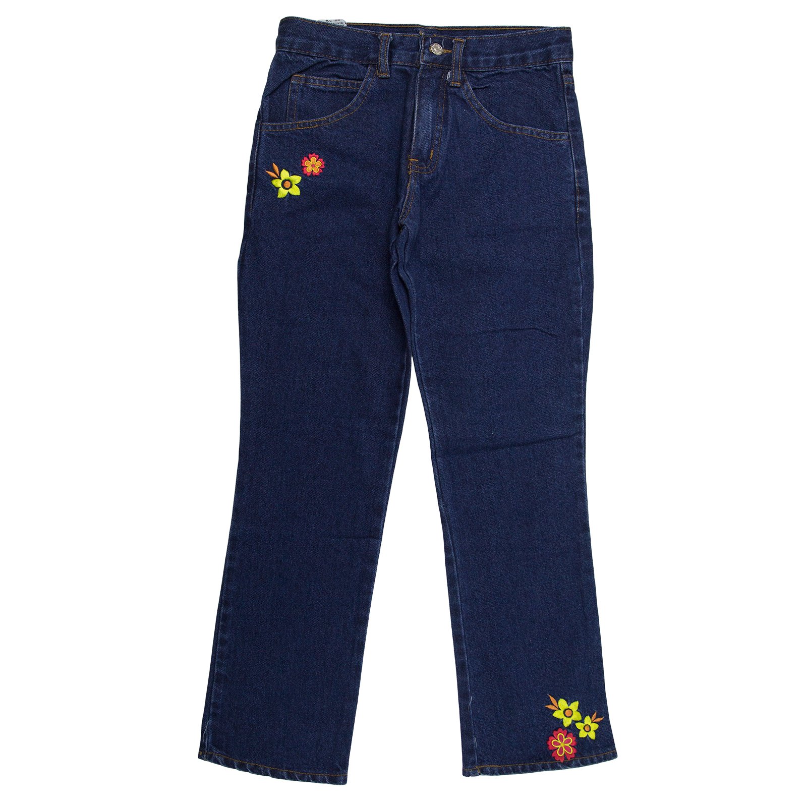 Stylish Girls' Blue Jeans with Floral Embroidery - Trendy Denim Pants for School, Playdates & Casual Outfits
