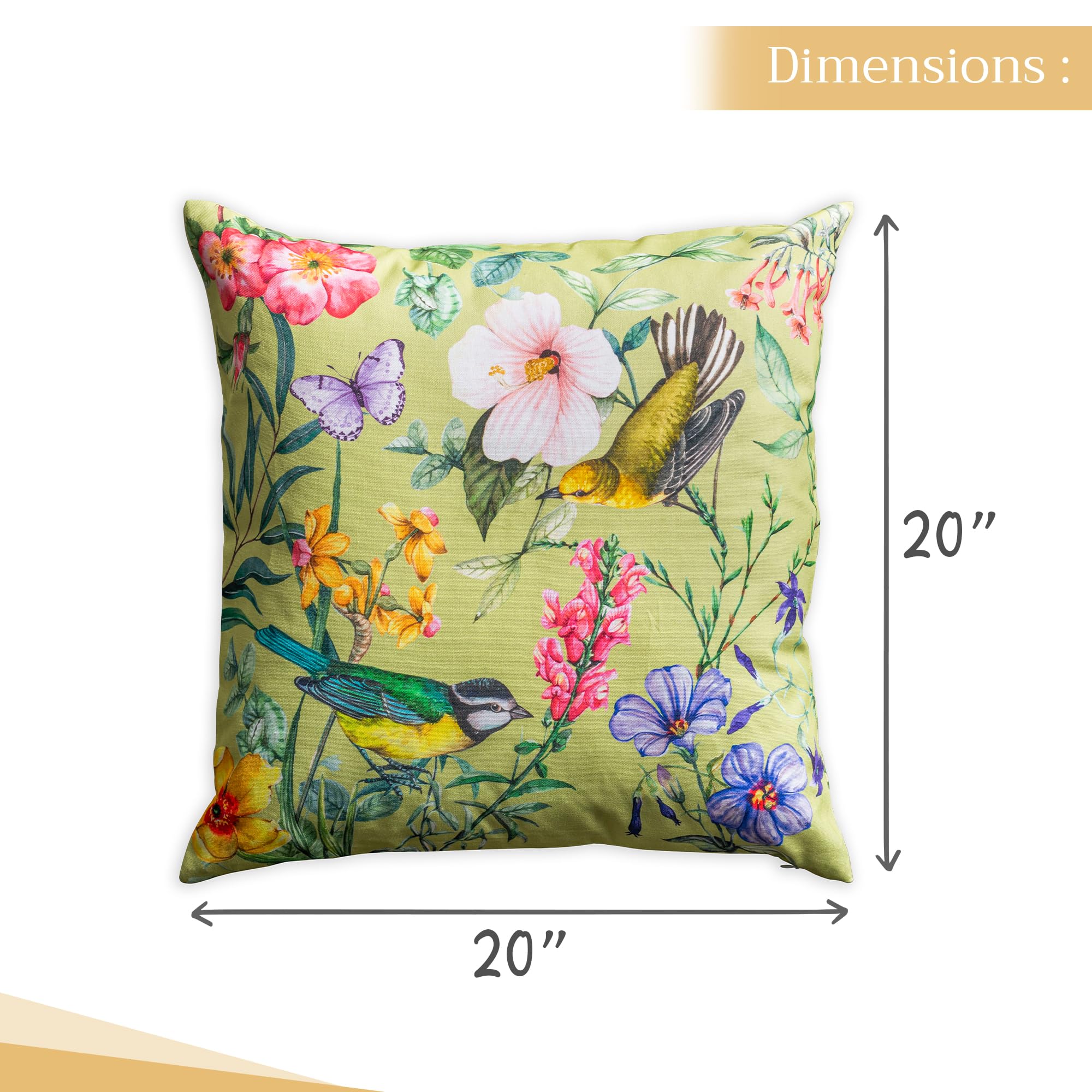 Maison d'Hermine 20x20 Inch Square Decorative Pillow Covers - 100% Cotton Throw Pillow Covers with Hidden Zipper for Sofa, Couch, Bed & Home Decor (Hesperides Birds Design) - Perfect for Easter Decorations, Living Room Accents & Seasonal Home Styling