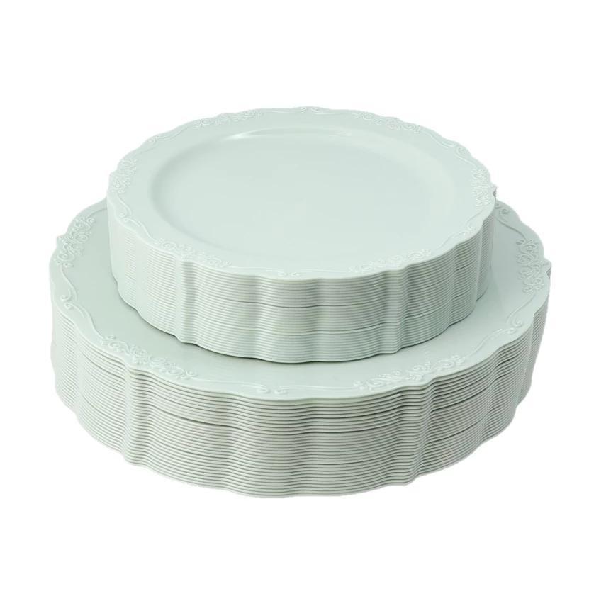 60-Piece Green Round Plastic Dinnerware Set - Eco-Friendly & Durable Plates, Bowls, Cups & Utensils - Perfect for Picnics, BBQs, Parties & Outdoor Dining