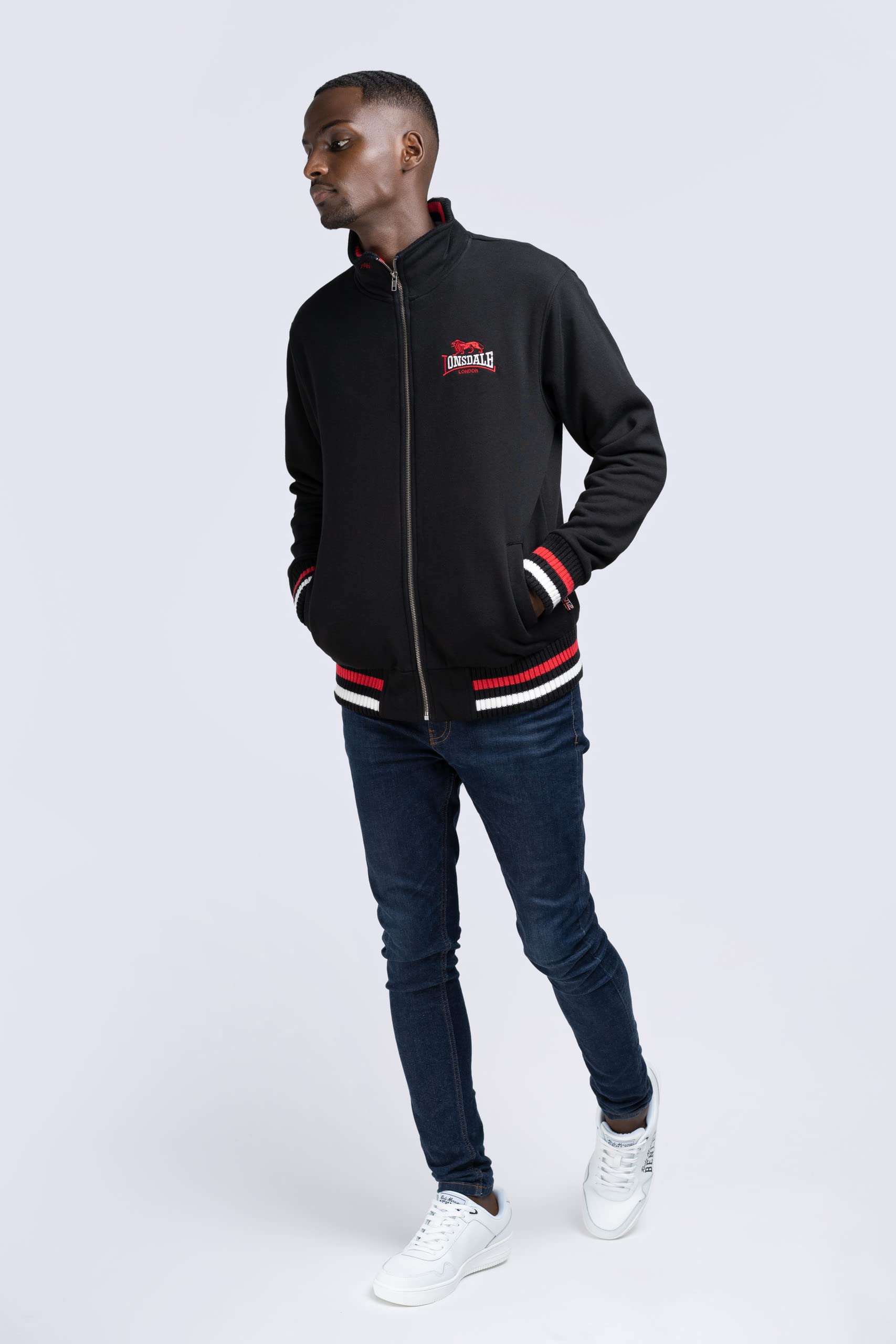 Lonsdale Men's Zip-Up Sweater Dover - Black XXL | Casual & Athletic Wear for Gym, Running & Outdoor Activities