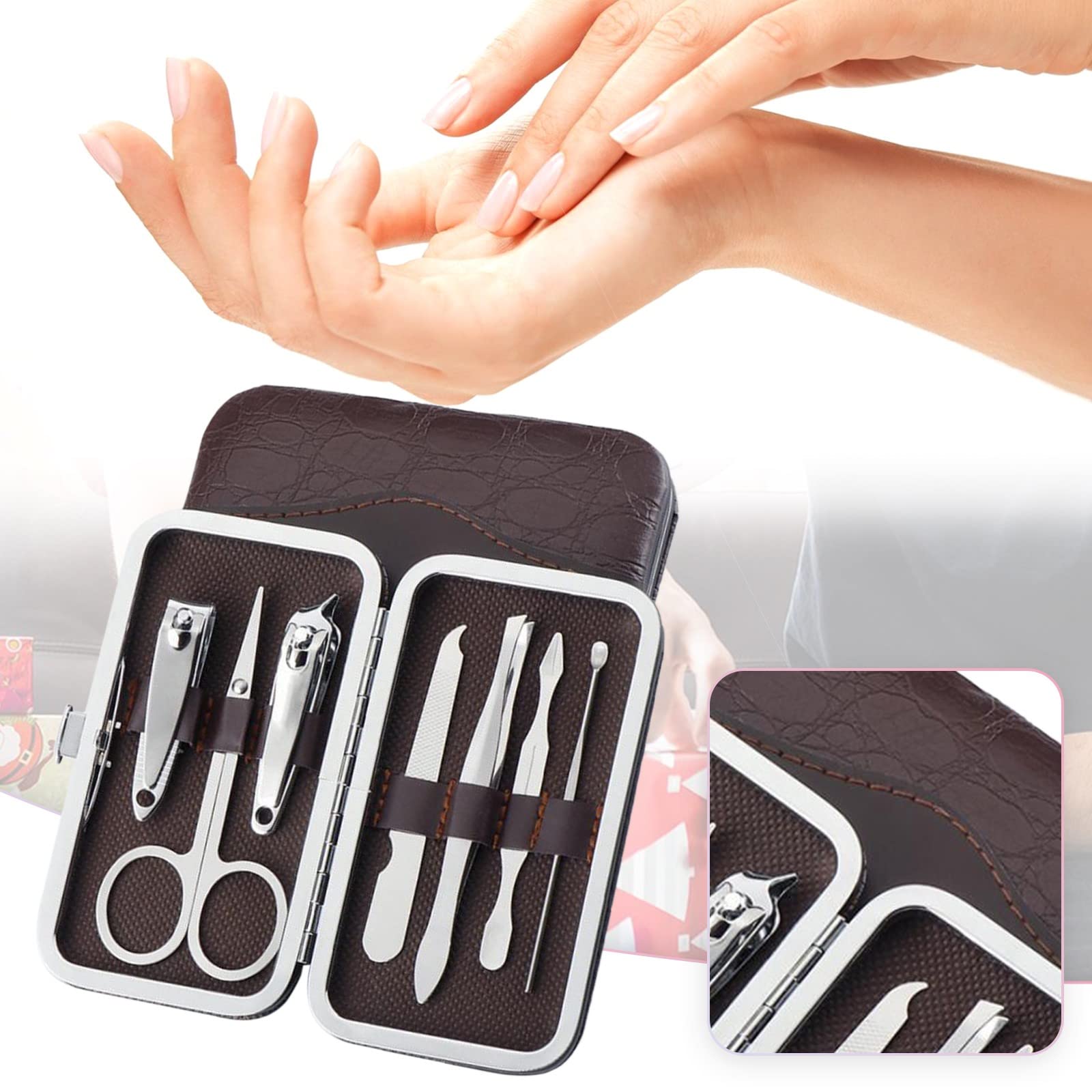 Professional Stainless Steel Nail Clippers 7-Piece Set - Acrylic Nail Tools Kit with Holster for Beginners & Professionals | Perfect for Home, Salon & Travel Manicure Care