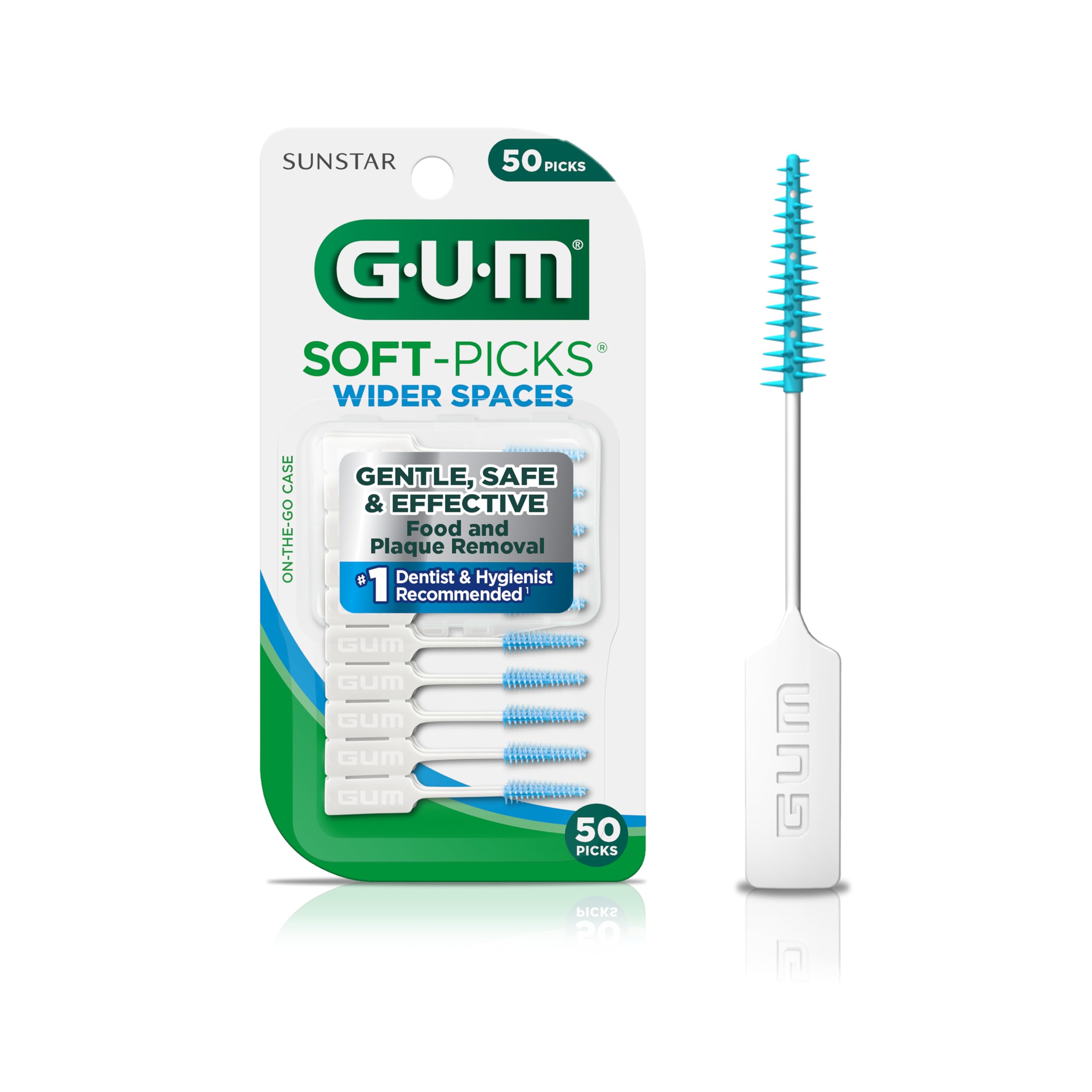 GUM Soft-Picks Wider Space Dental Picks - Easy to Use Teeth Cleaning & Gum Care, Dentist Recommended, 50 Count with Travel Case | Perfect for On-the-Go Oral Hygiene, Home & Office Use
