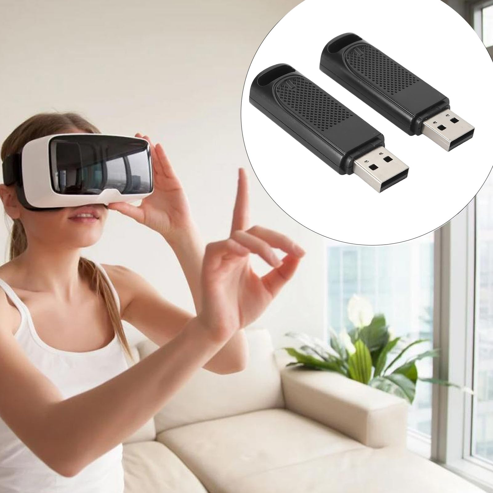 Wireless VR USB Dongle - Fast Data Transfer Receiver for HTC Vive Trackers & Controllers - Portable 2-Pack with USB Extension Cable (Transparent Black) - Perfect for VR Gaming, Motion Tracking & SteamVR Setup