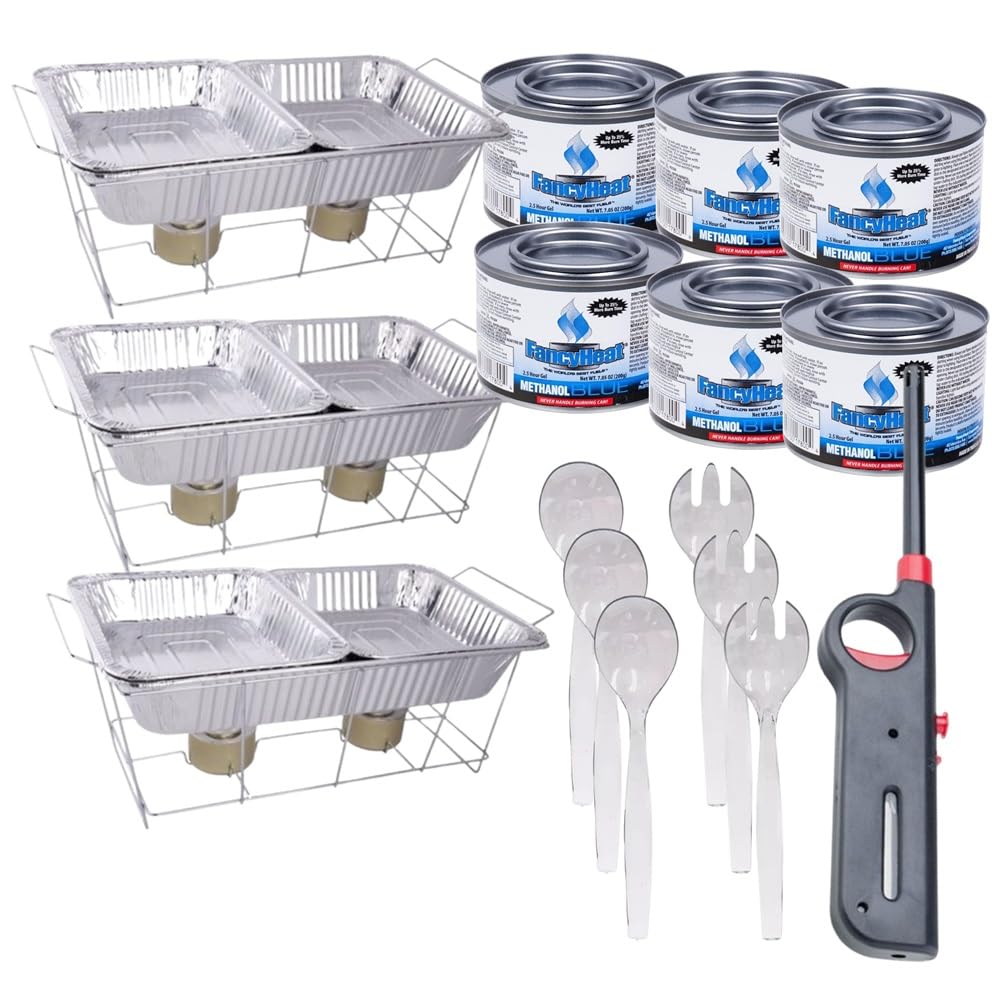 24-Piece Disposable Party Serving Kit with Chafing Dishes & Utensils - Perfect for Weddings, Catering & Events | Includes Free Handy Lighter for Easy Use at BBQs, Buffets & Outdoor Gatherings