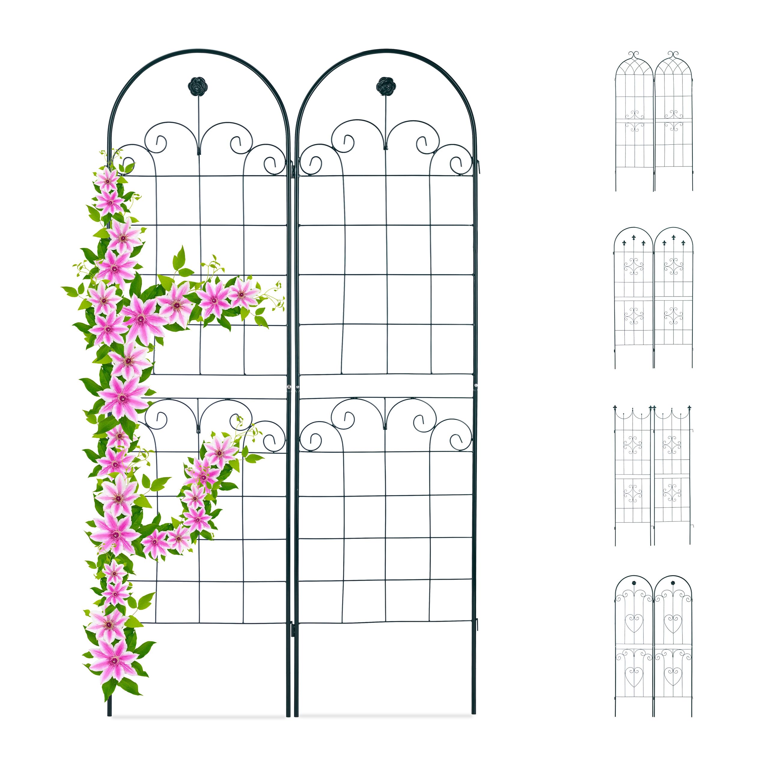 Set of 2 Vintage Green Metal Trellis for Climbing Plants - 70.8 x 19.6 Inches Freestanding Garden Arch with Floral Design - Perfect for Outdoor Gardens, Patios, and Vine Support