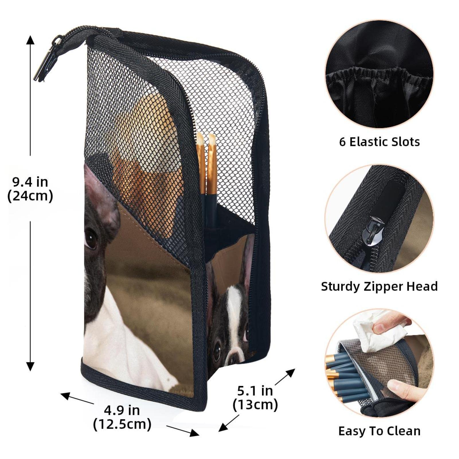 12-Piece Makeup Brush Organizer Bag with Portable Case - Cute Boston Terrier Dog Design | Perfect for Travel, Home Vanity & Professional Makeup Artists