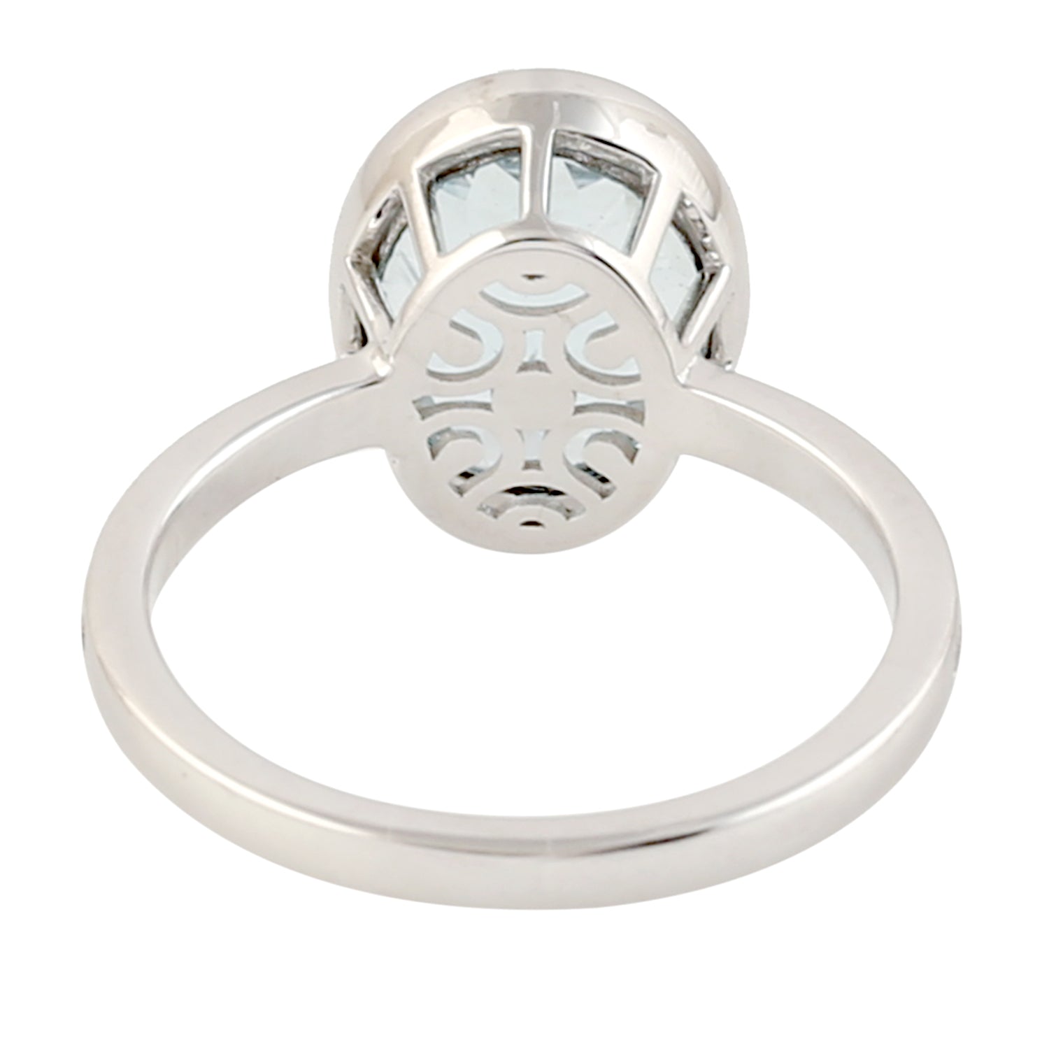 18K White Gold Aquamarine Flush Setting Ring with Pave Diamond Accents | Elegant Women's Jewelry Gift for Anniversary, Engagement & Special Occasions