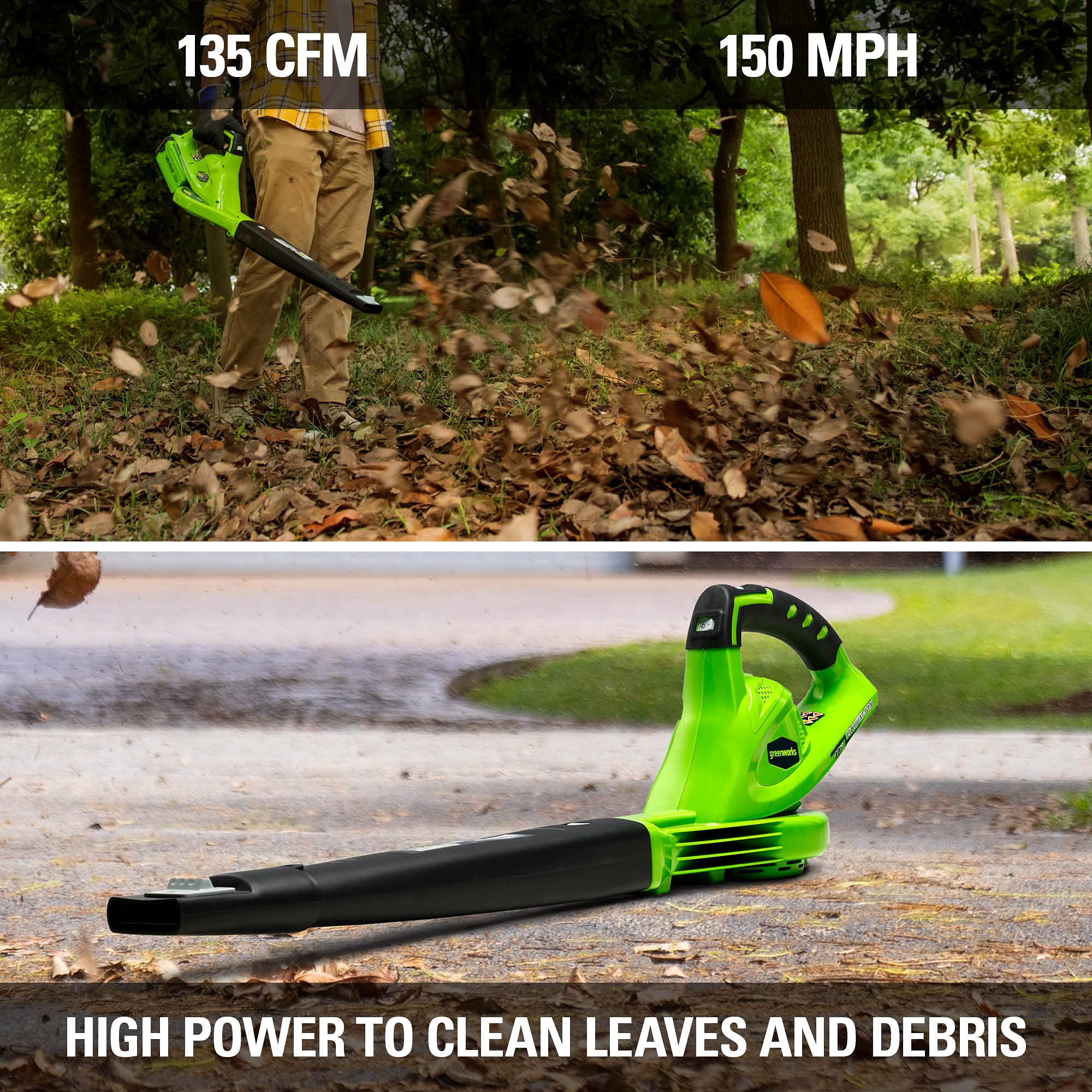 Greenworks 40V Cordless Leaf Blower & Sweeper - 150 MPH High Speed, Lightweight & Quiet, with 2.0Ah Battery & Charger - Ideal for Yard Cleaning, Leaf Removal, Dust Clearing, Light Snow Blowing - Perfect for Home Lawn Maintenance, Driveway Cleaning & Garden Care