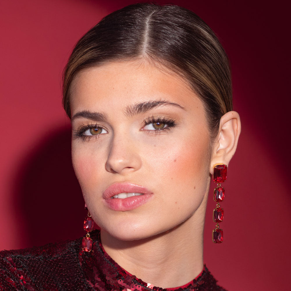 Lydia Long Drop Earrings for Women - Elegant Mulberry Red Dangle Earrings | Perfect for Parties, Weddings & Evening Events