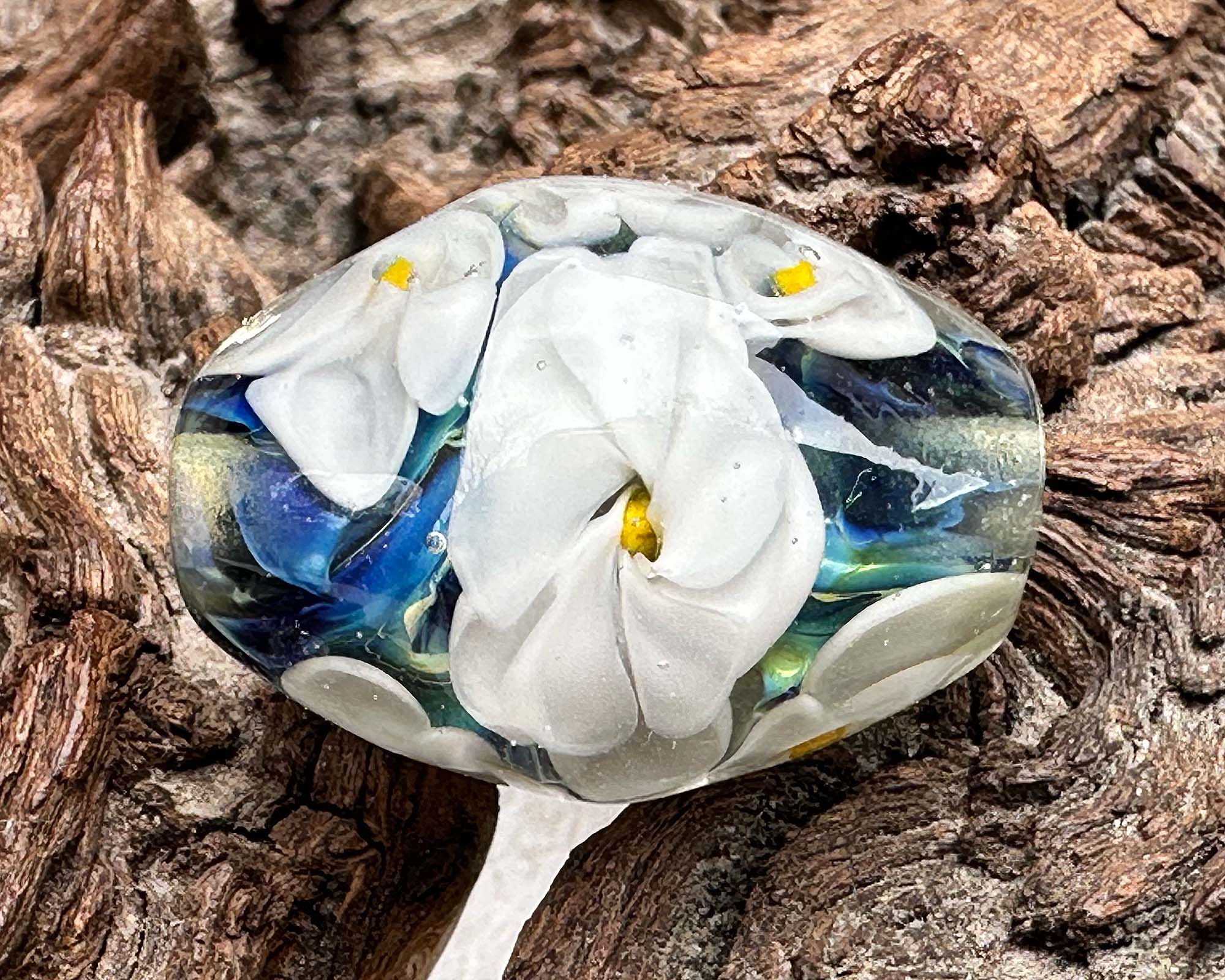 Handmade White Floral Lampwork Glass Focal Bead - SRA Certified Artisan Jewelry Component for Necklaces, Bracelets & DIY Crafting