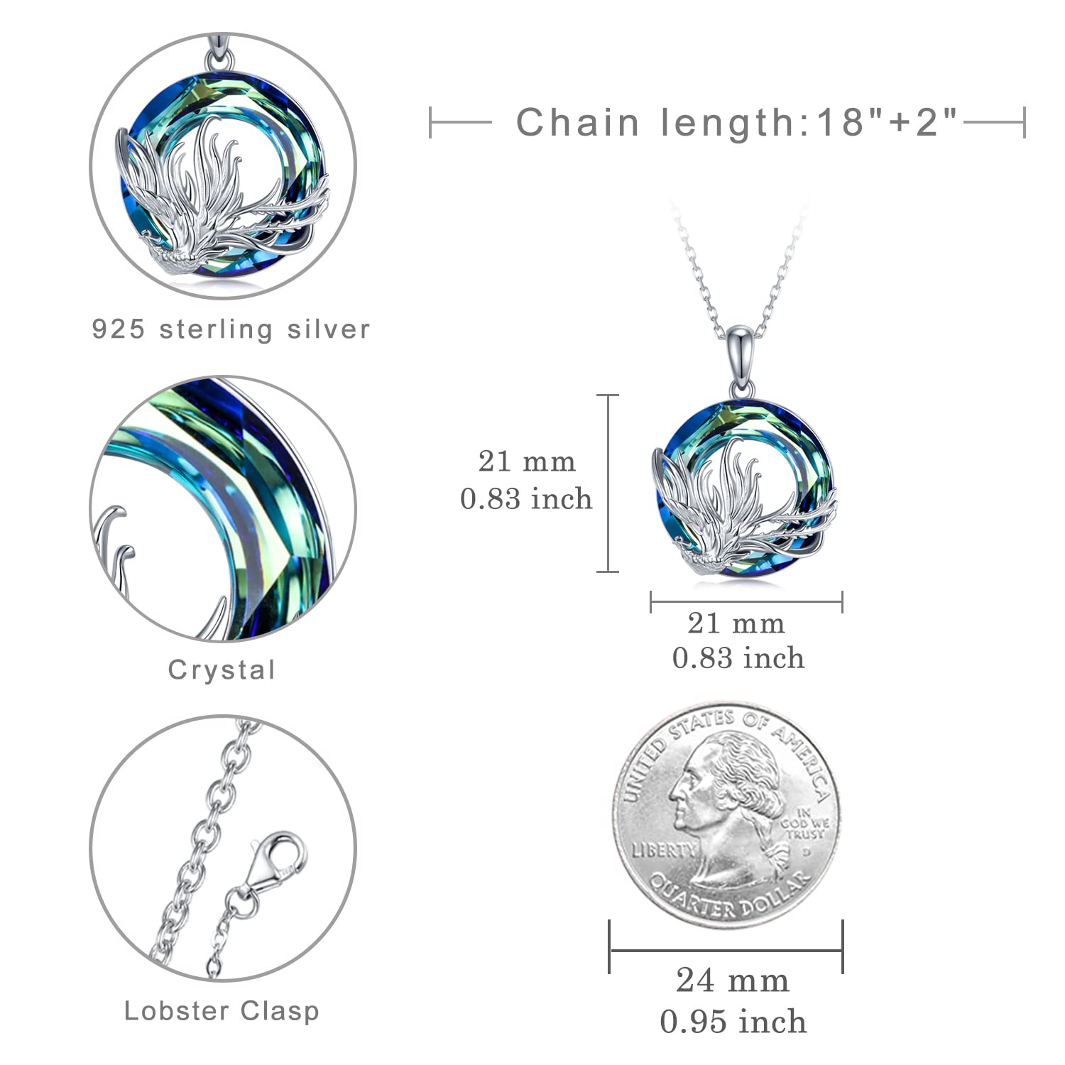 925 Sterling Silver Crystal Phoenix Pendant Necklace for Women - Elegant Firebird Jewelry Gift for Anniversary, Birthday & Special Occasions | Perfect for Date Nights, Parties & Formal Events