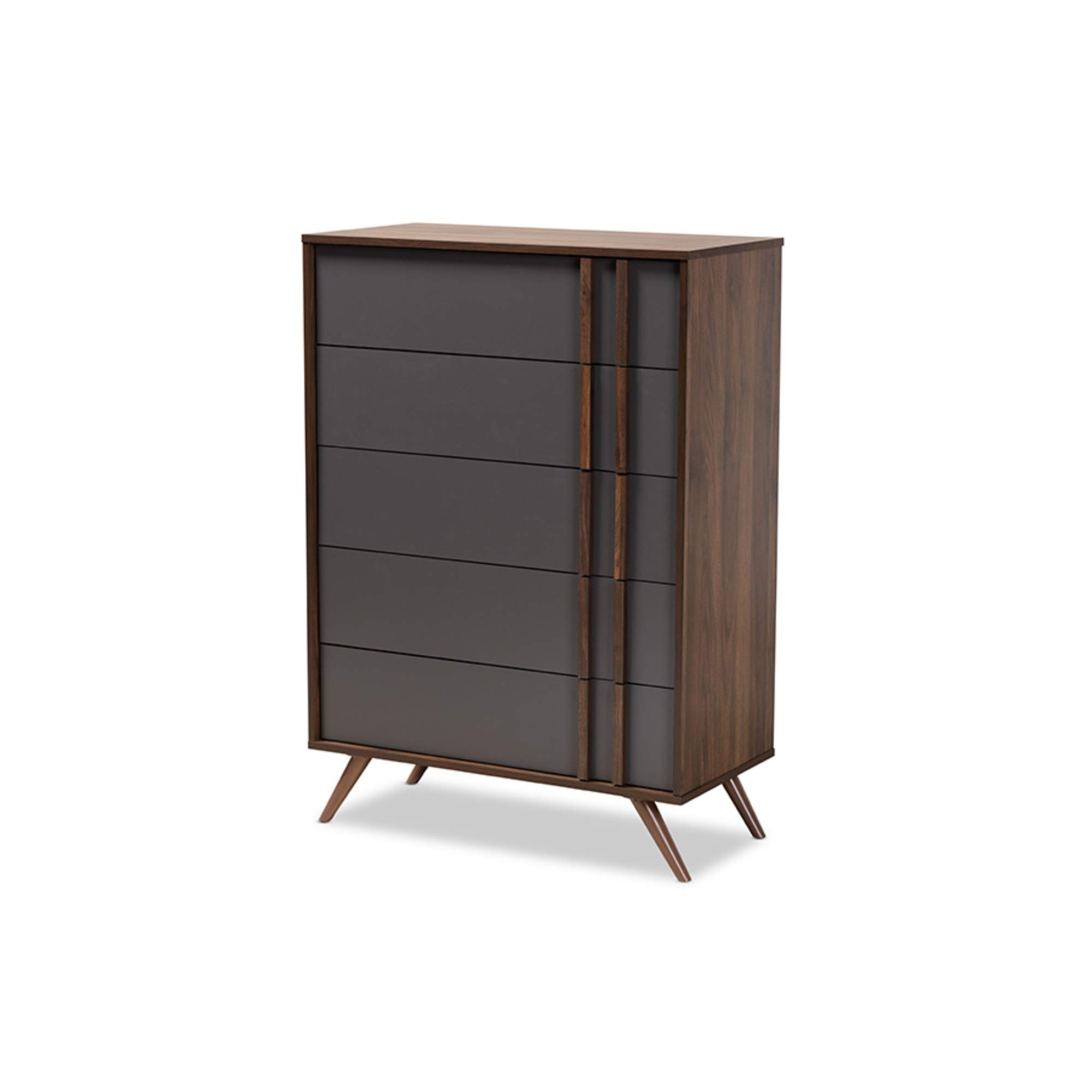Baxton Studio Naoki Modern 5-Drawer Dresser - Two-Tone Grey & Walnut Wood Bedroom Chest - Contemporary Storage Solution for Clothes & Accessories