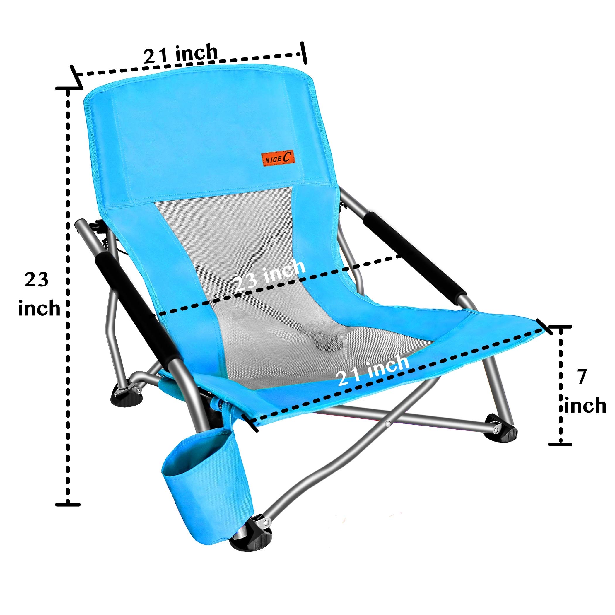 2 Pack Low Beach Chair & High Back Cooler Chair Set - Portable Folding Chairs for Beach, Pool, Camping, Picnics & Outdoor Relaxation