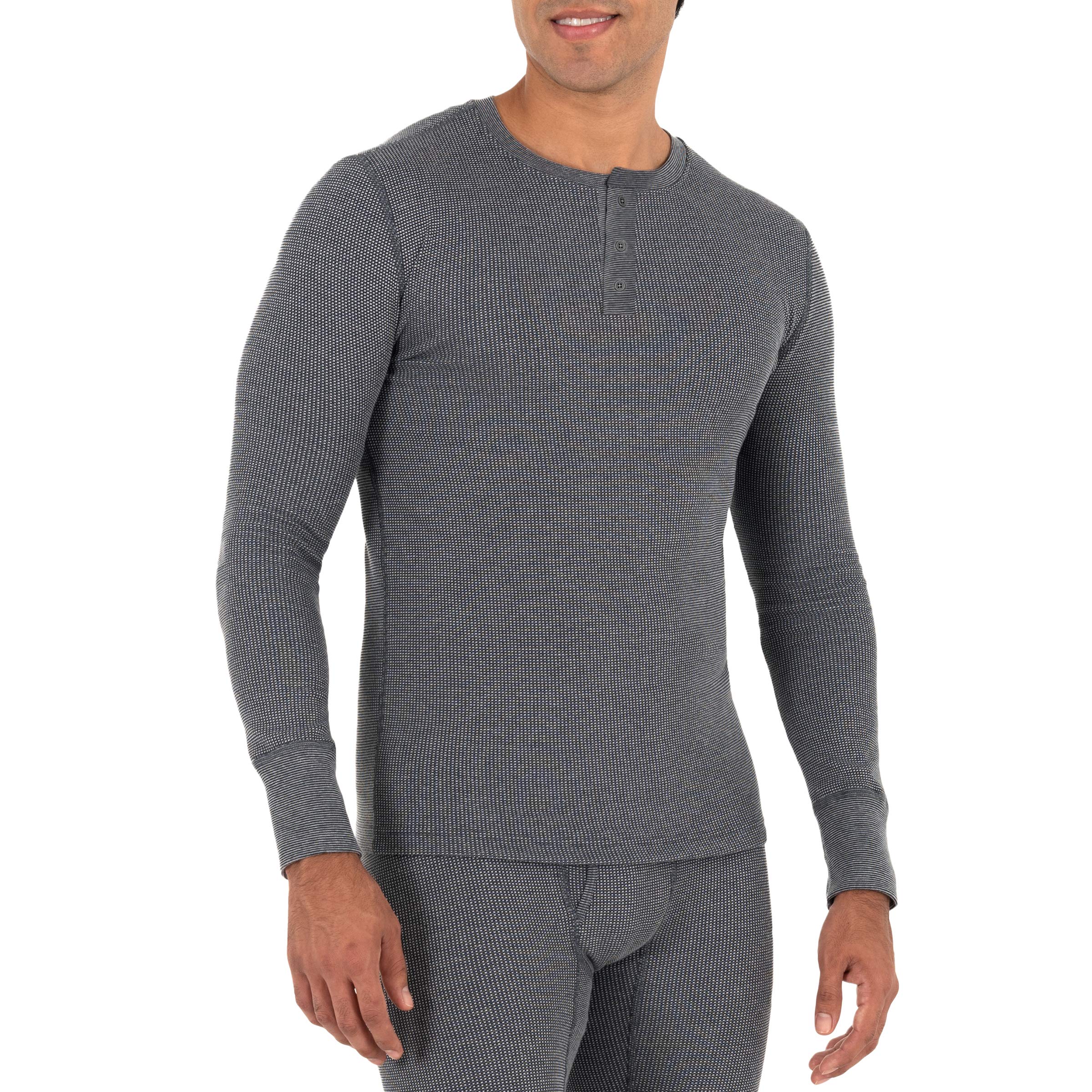 Fruit of the Loom Men's Recycled Waffle Thermal Henley Shirt - Eco-Friendly Long Sleeve Base Layer for Winter, Camping & Outdoor Activities