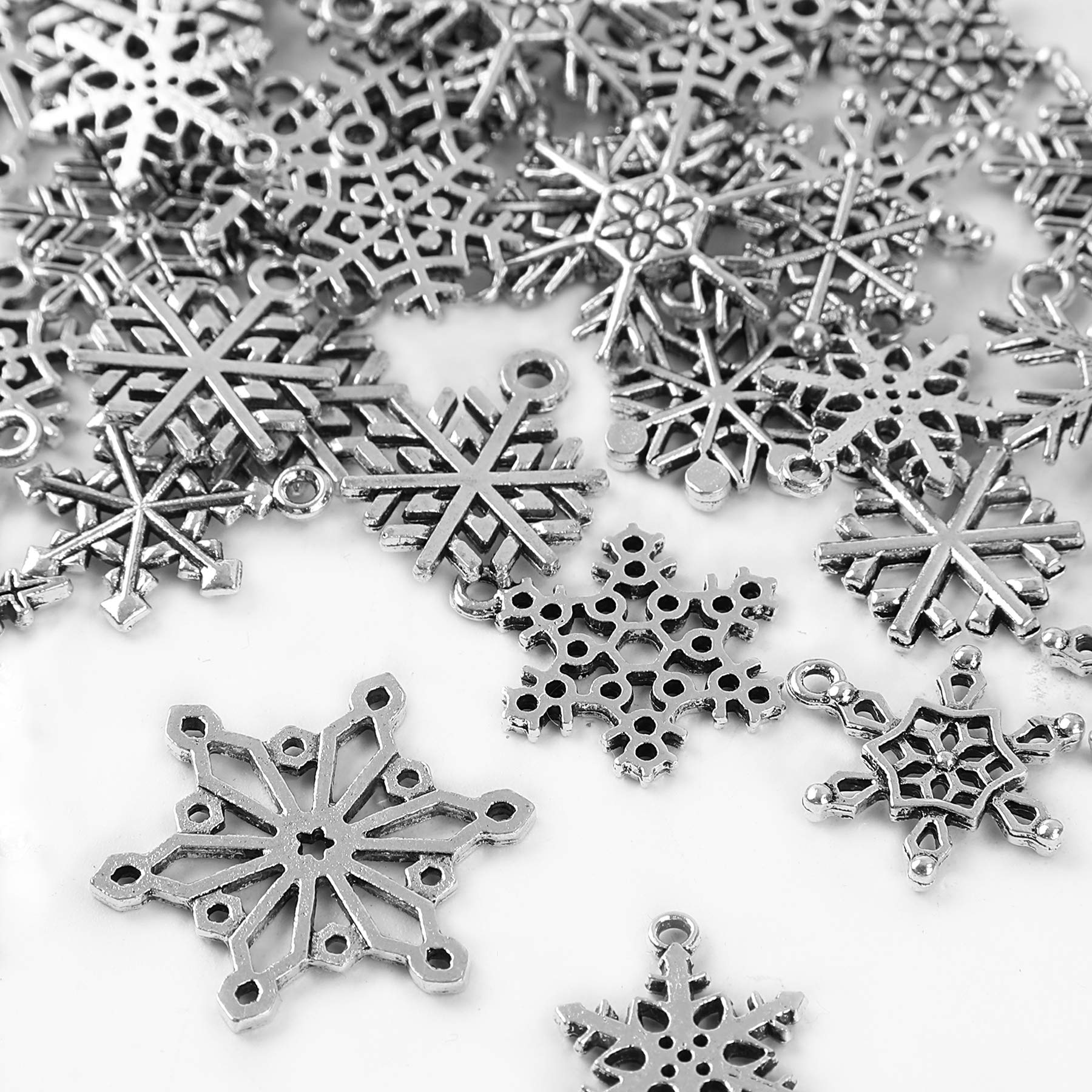 SANNIX 140pcs Snowflake Silver Charms - Christmas Snowflake Pendants for DIY Jewelry Making, Necklace & Bracelet Crafting - Antique Silver Charms in 14 Styles - Perfect for Holiday Gifts, Christmas Decorations & Winter-Themed DIY Projects